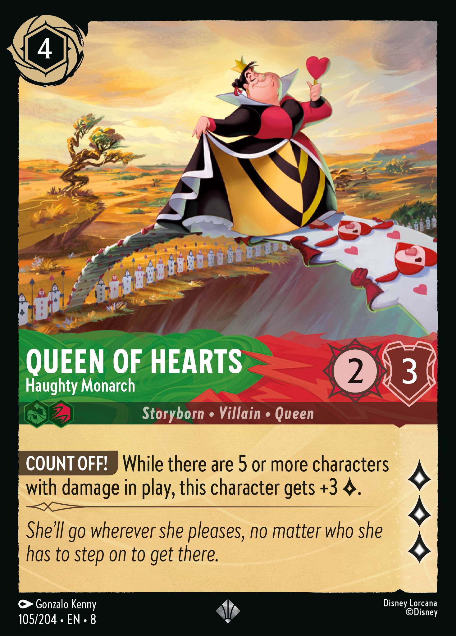Disney Lorcana The Reign of Jafar card #105 - Queen of Hearts - Haughty Monarch (Cold Foil)