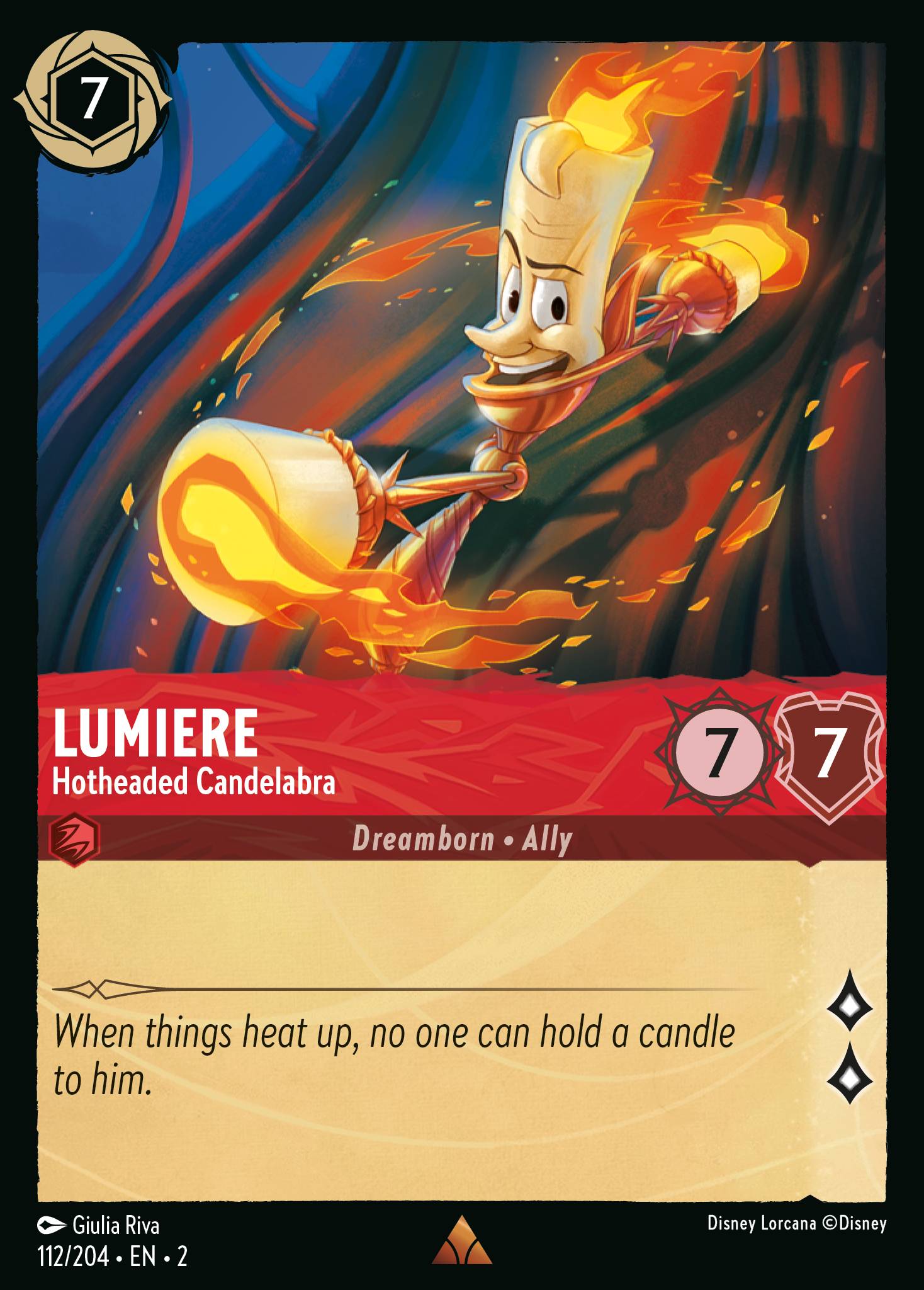 Disney Lorcana Rise of the Floodborn card #112 - Lumiere - Hotheaded Candelabra (Cold Foil)