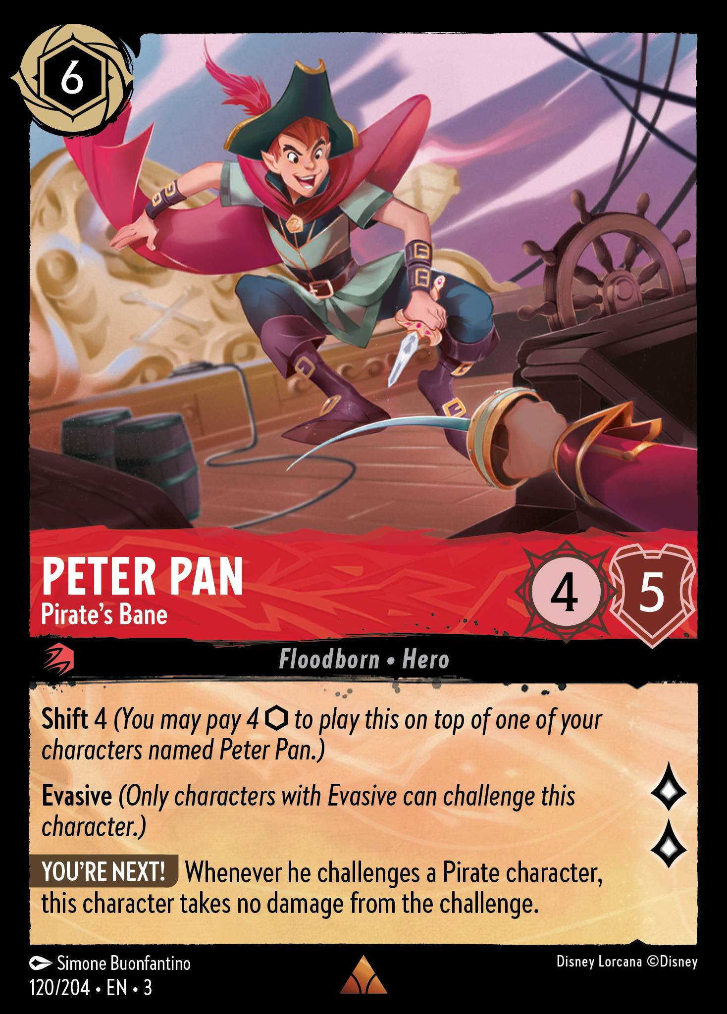 Disney Lorcana Into the Inklands card #120 - Peter Pan - Pirate's Bane (Cold Foil)