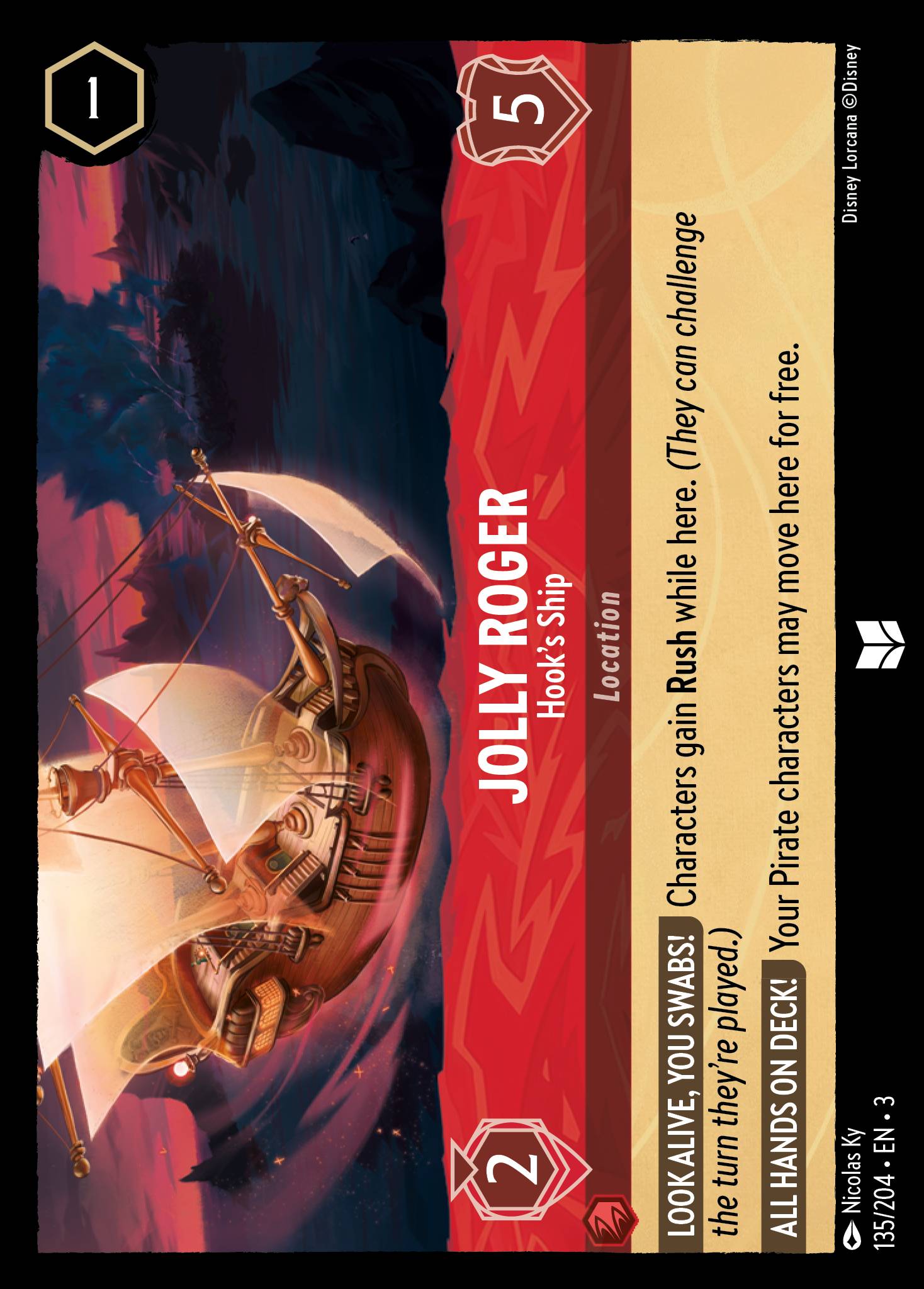 Disney Lorcana Into the Inklands card #135 - Jolly Roger - Hook's Ship (Cold Foil)