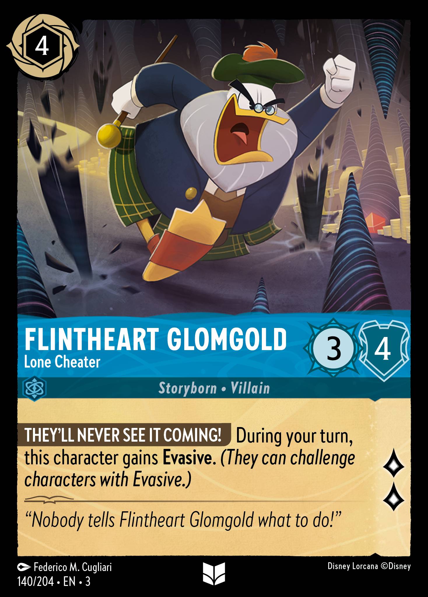 Disney Lorcana Into the Inklands card #140 - Flintheart Glomgold - Lone Cheater (Cold Foil)