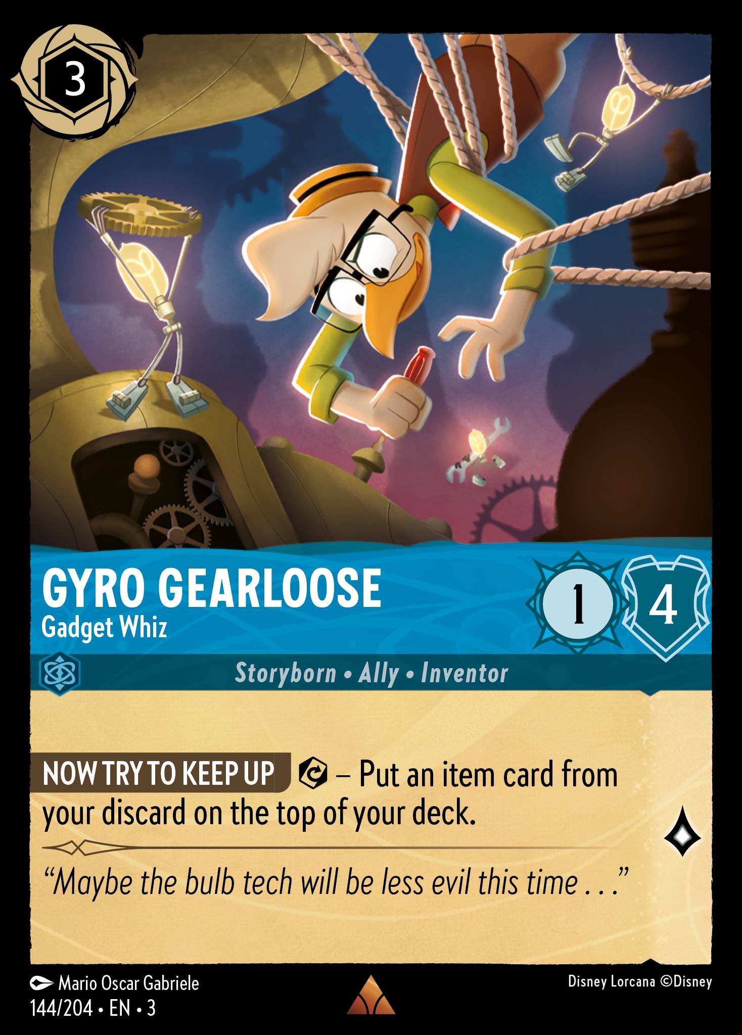 Disney Lorcana Into the Inklands card #144 - Gyro Gearloose - Gadget Whiz (Cold Foil)