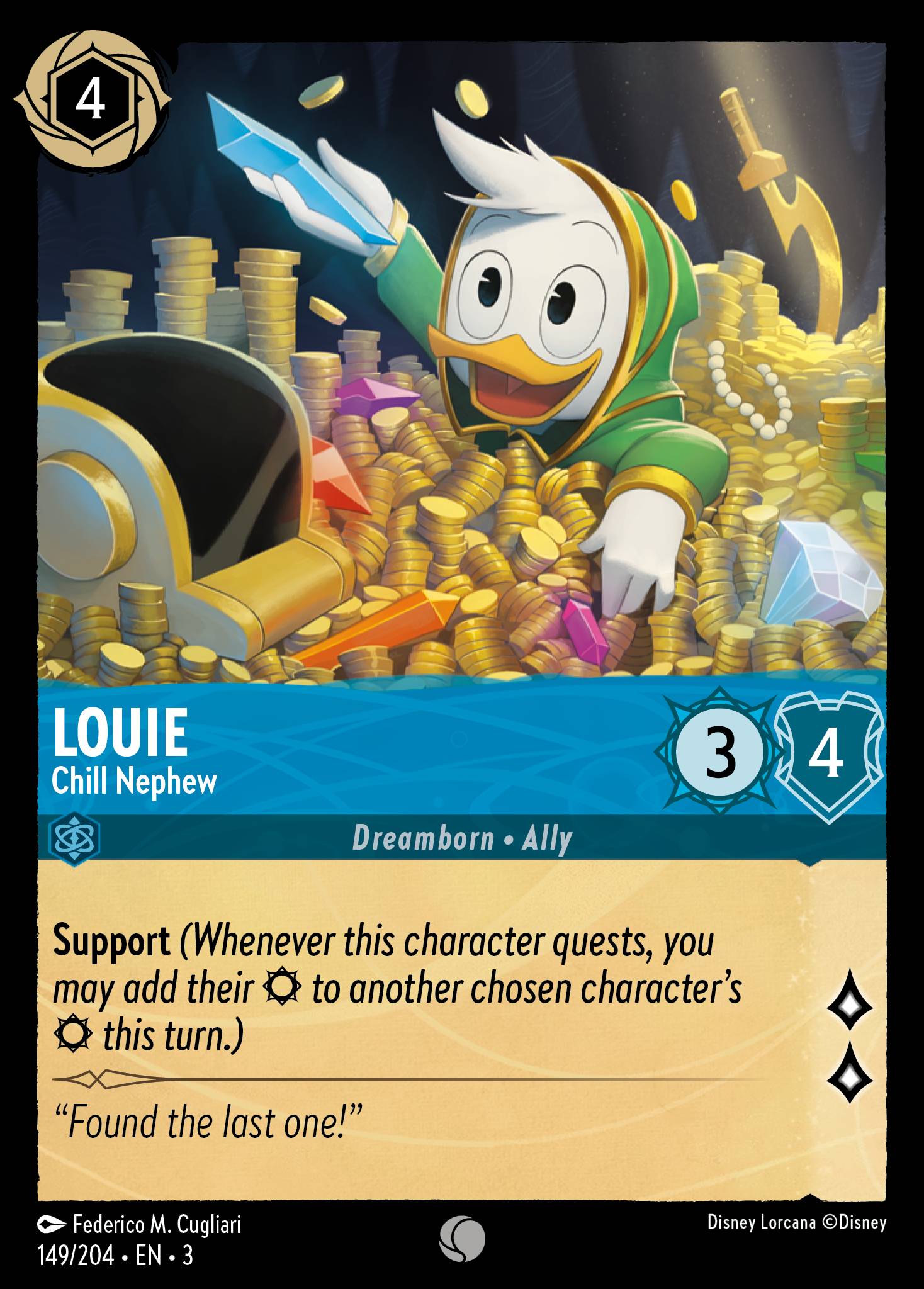 Disney Lorcana Into the Inklands card #149 - Louie - Chill Nephew (Cold Foil)