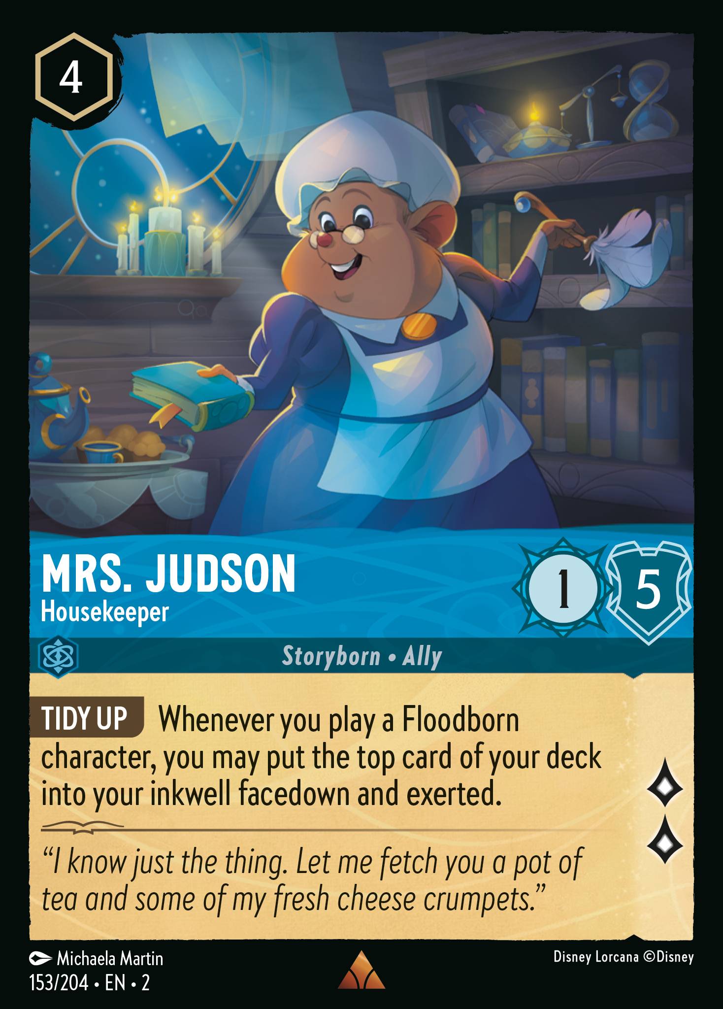 Disney Lorcana Rise of the Floodborn card #153 - Mrs. Judson - Housekeeper (Cold Foil)