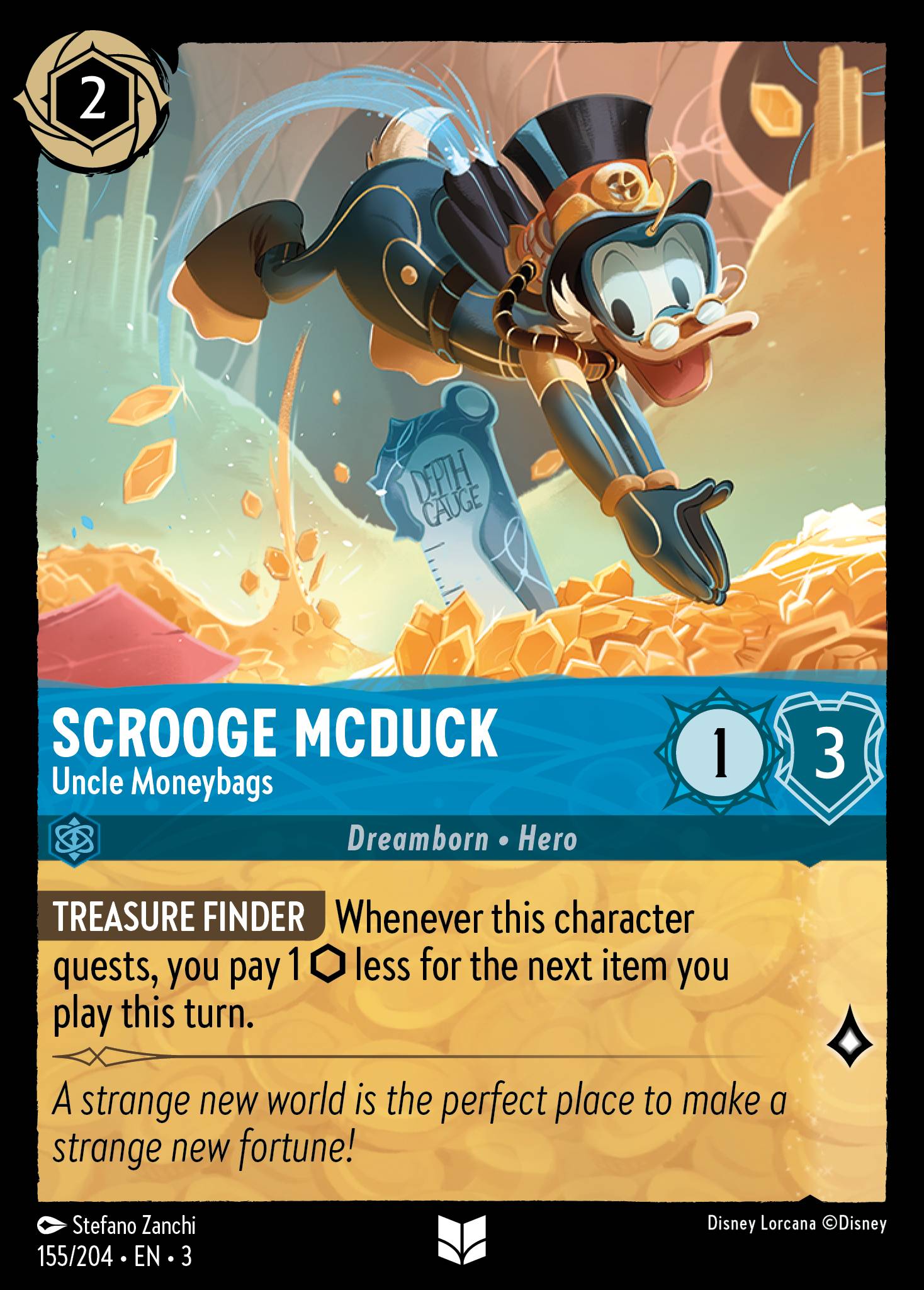 Disney Lorcana Into the Inklands card #155 - Scrooge McDuck - Uncle Moneybags (Cold Foil)