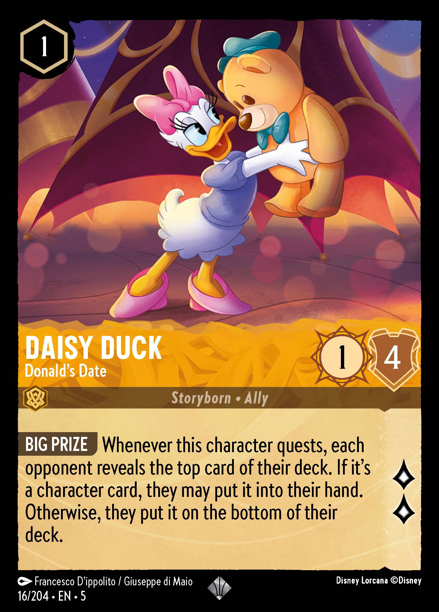 Disney Lorcana Shimmering Skies card #16 - Daisy Duck - Donald's Date (Cold Foil)