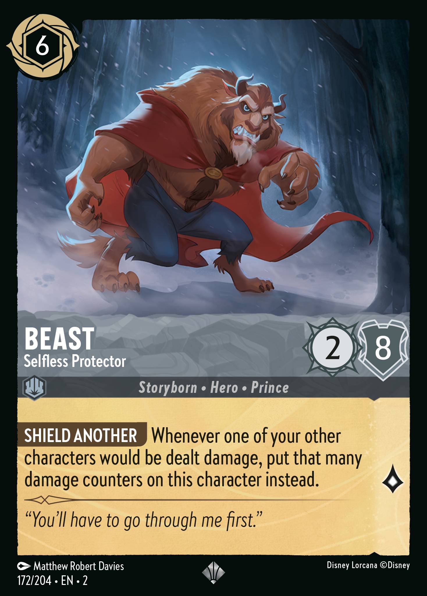 Disney Lorcana Rise of the Floodborn card #172 - Beast - Selfless Protector (Cold Foil)