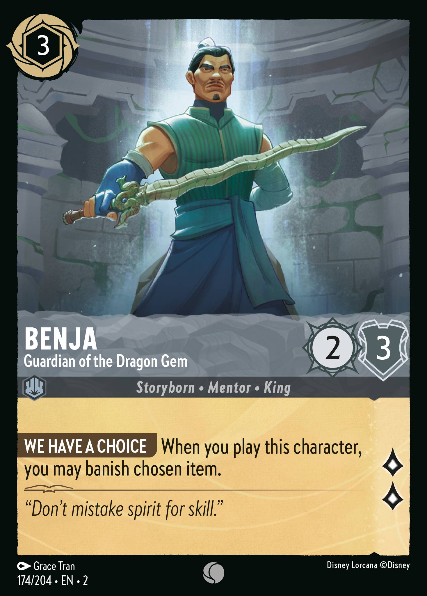 Disney Lorcana Rise of the Floodborn card #174 - Benja - Guardian of the Dragon Gem (Cold Foil)
