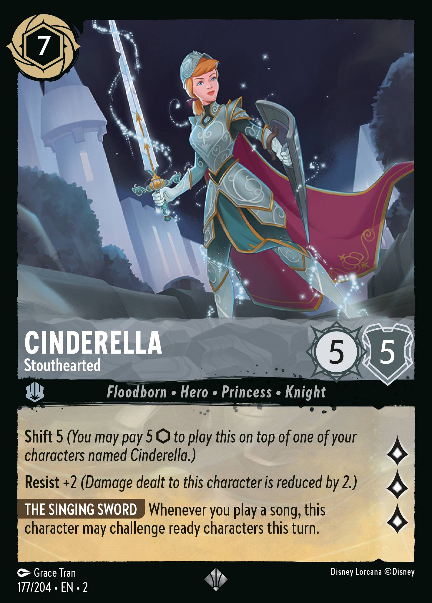 Disney Lorcana Rise of the Floodborn card #177 - Cinderella - Stouthearted (Cold Foil)