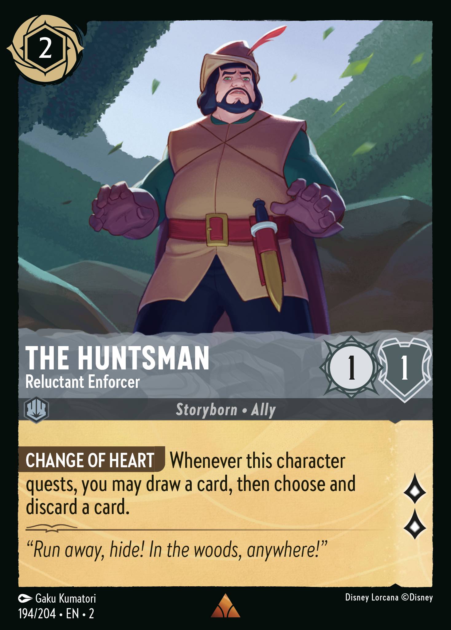 Disney Lorcana Rise of the Floodborn card #194 - The Huntsman - Reluctant Enforcer (Cold Foil)