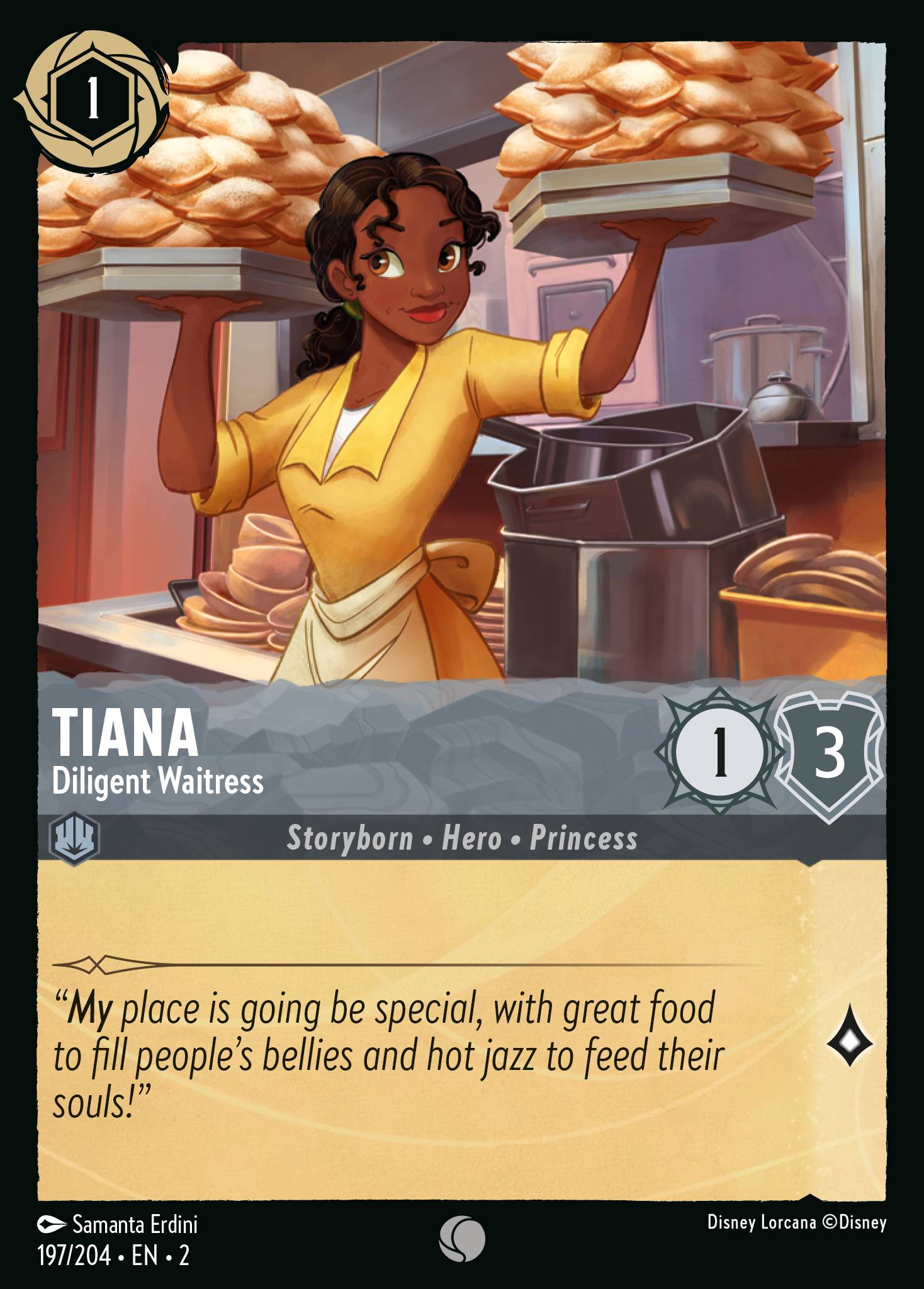Disney Lorcana Rise of the Floodborn card #197 - Tiana - Diligent Waitress (Cold Foil)
