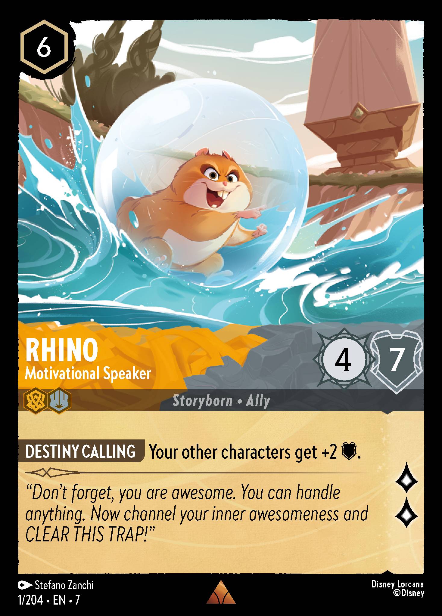 Disney Lorcana Archazia's Island card #1 - Rhino - Motivational Speaker (Cold Foil)