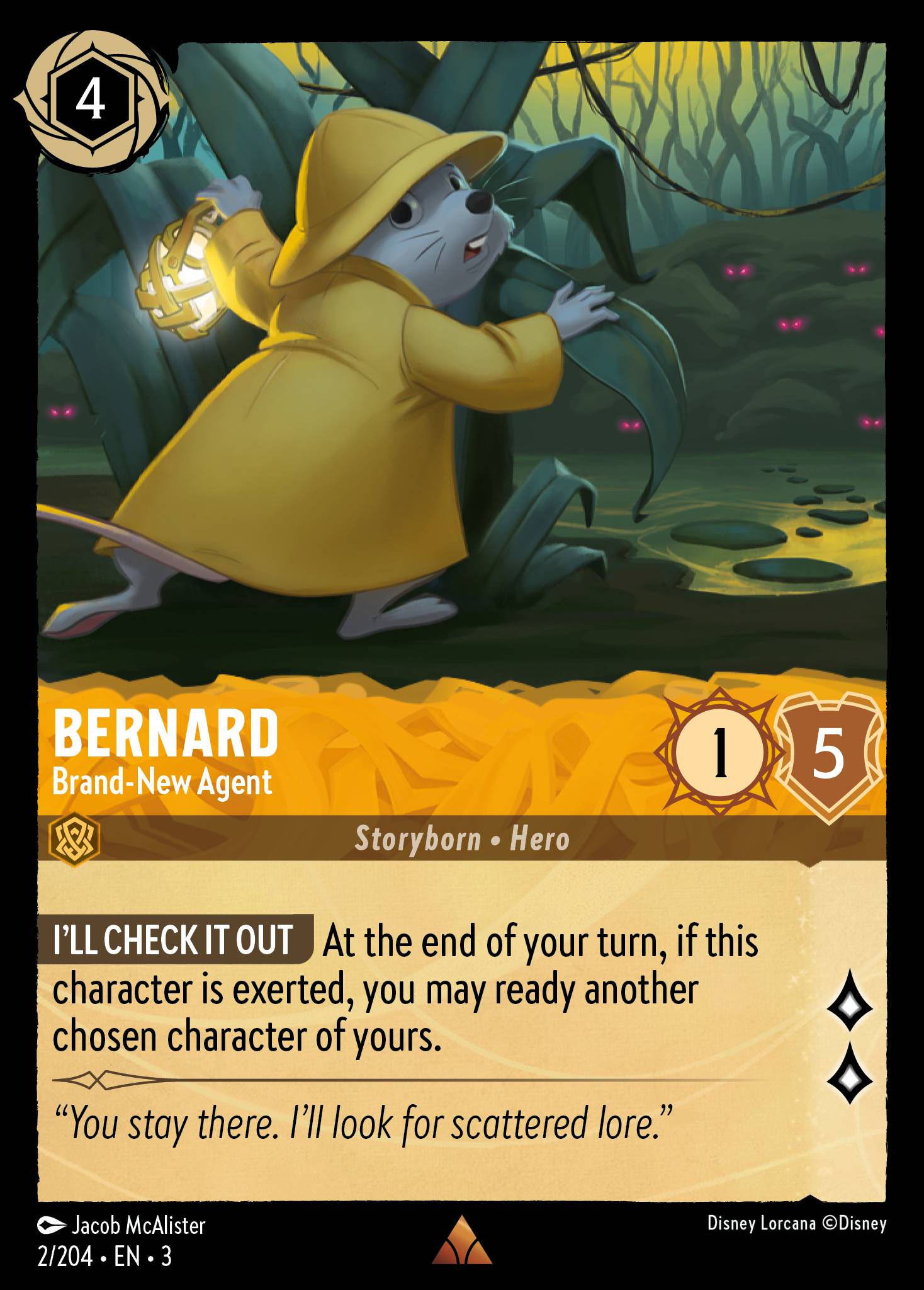 Disney Lorcana Into the Inklands card #2 - Bernard - Brand-New Agent (Cold Foil)