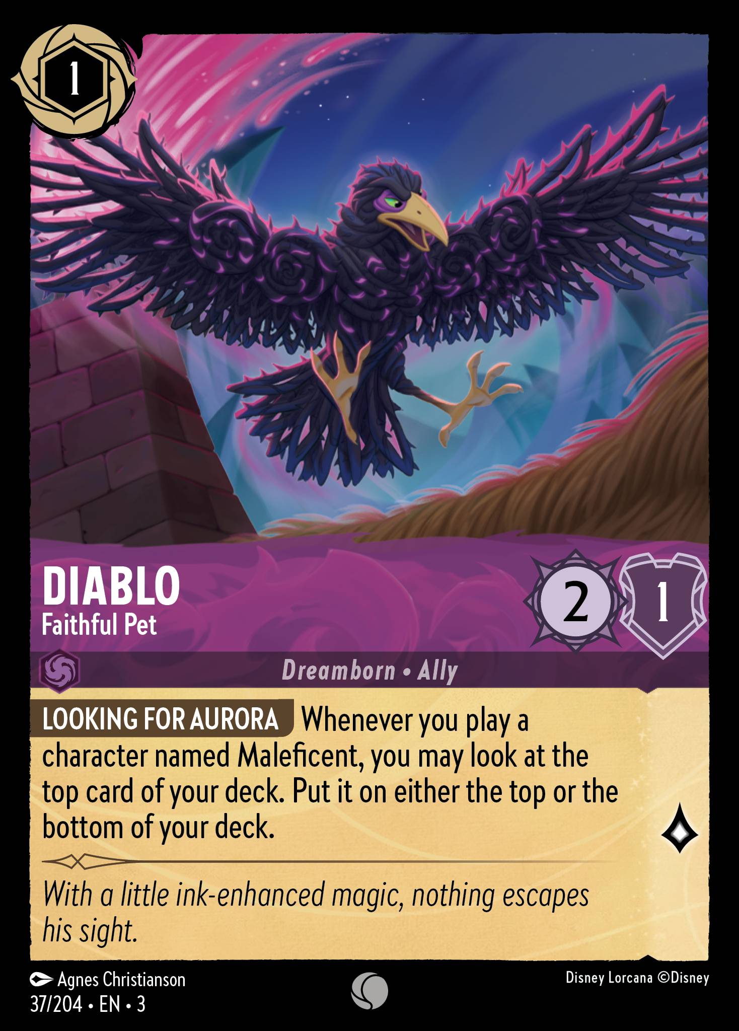 Disney Lorcana Into the Inklands card #37 - Diablo - Faithful Pet (Cold Foil)