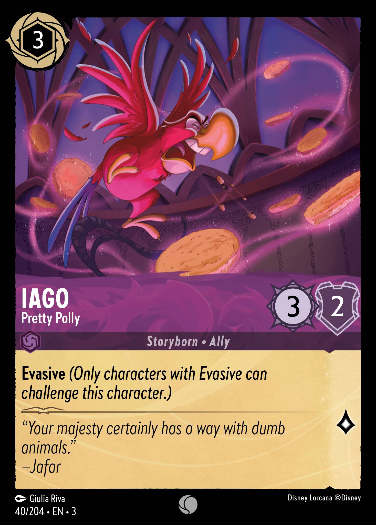 Disney Lorcana Into the Inklands card #40 - Iago - Pretty Polly (Cold Foil)