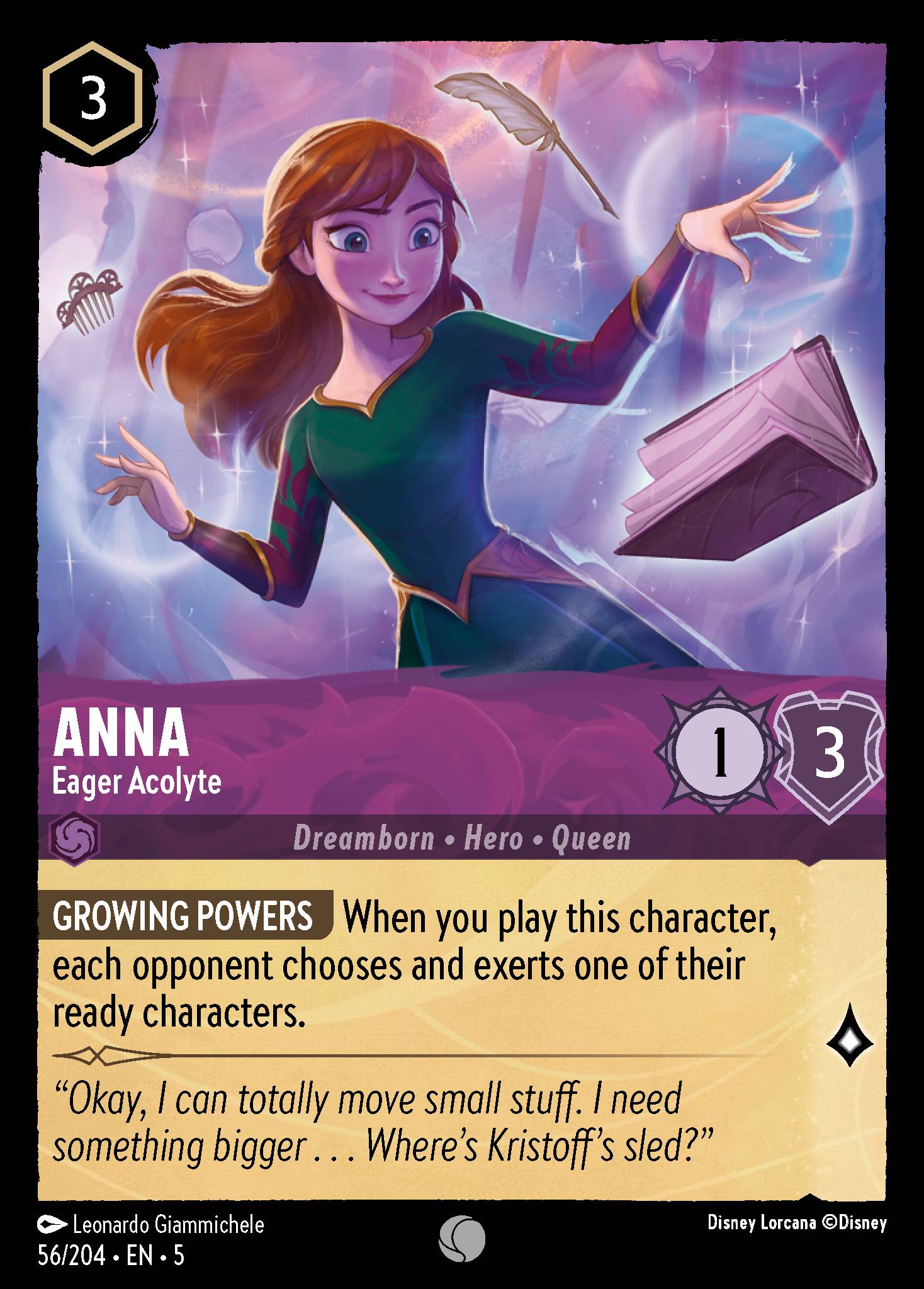 Disney Lorcana Shimmering Skies card #56 - Anna - Eager Acolyte (Cold Foil)