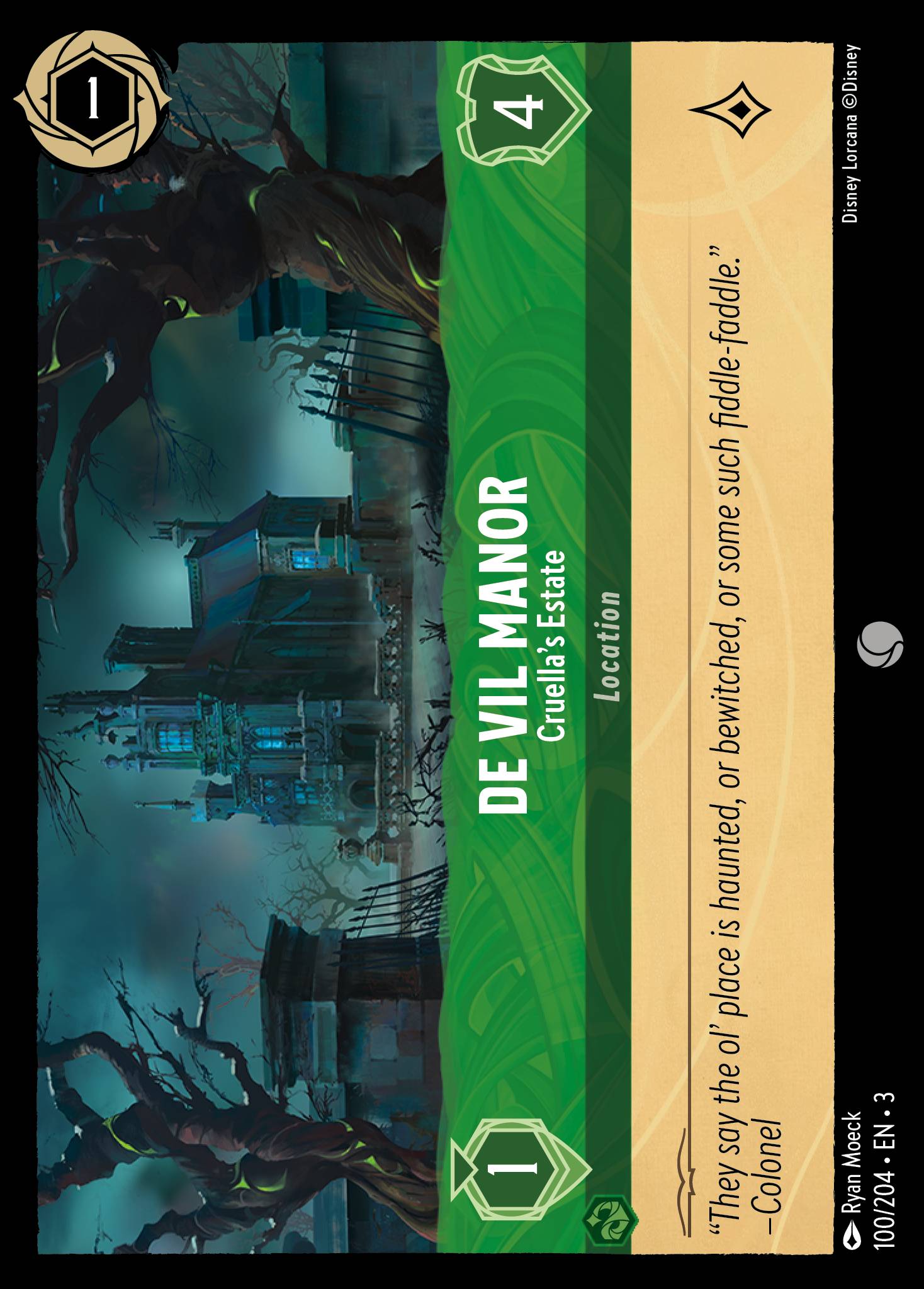 Disney Lorcana Into the Inklands card #100 - De Vil Manor - Cruella's Estate (Cold Foil)