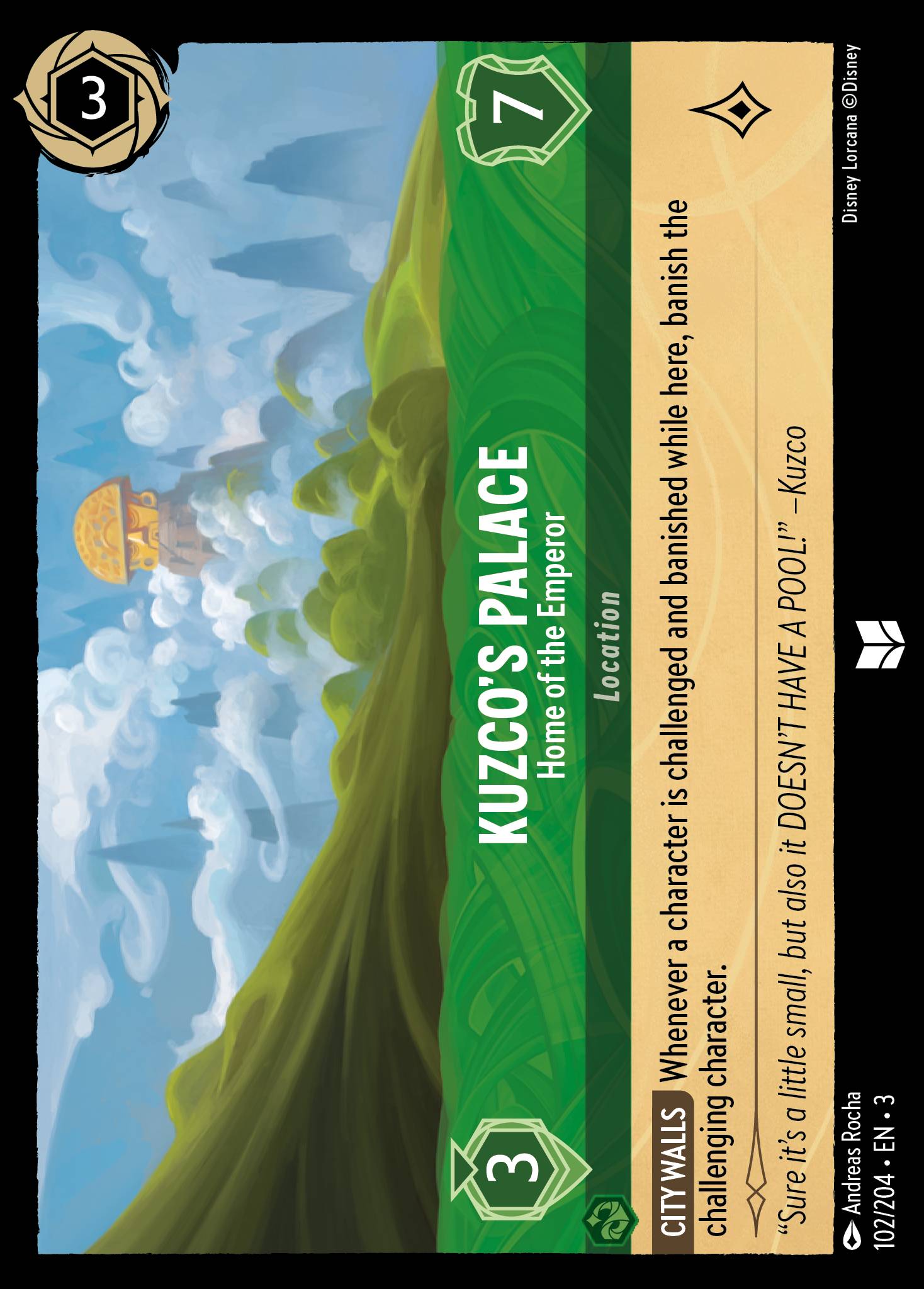 Disney Lorcana Into the Inklands card #102 - Kuzco's Palace - Home of the Emperor (Cold Foil)