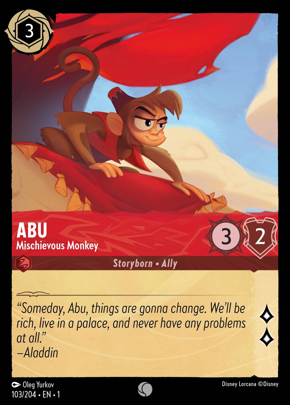 Disney Lorcana The First Chapter card #103 - Abu - Mischievous Monkey (Cold Foil)