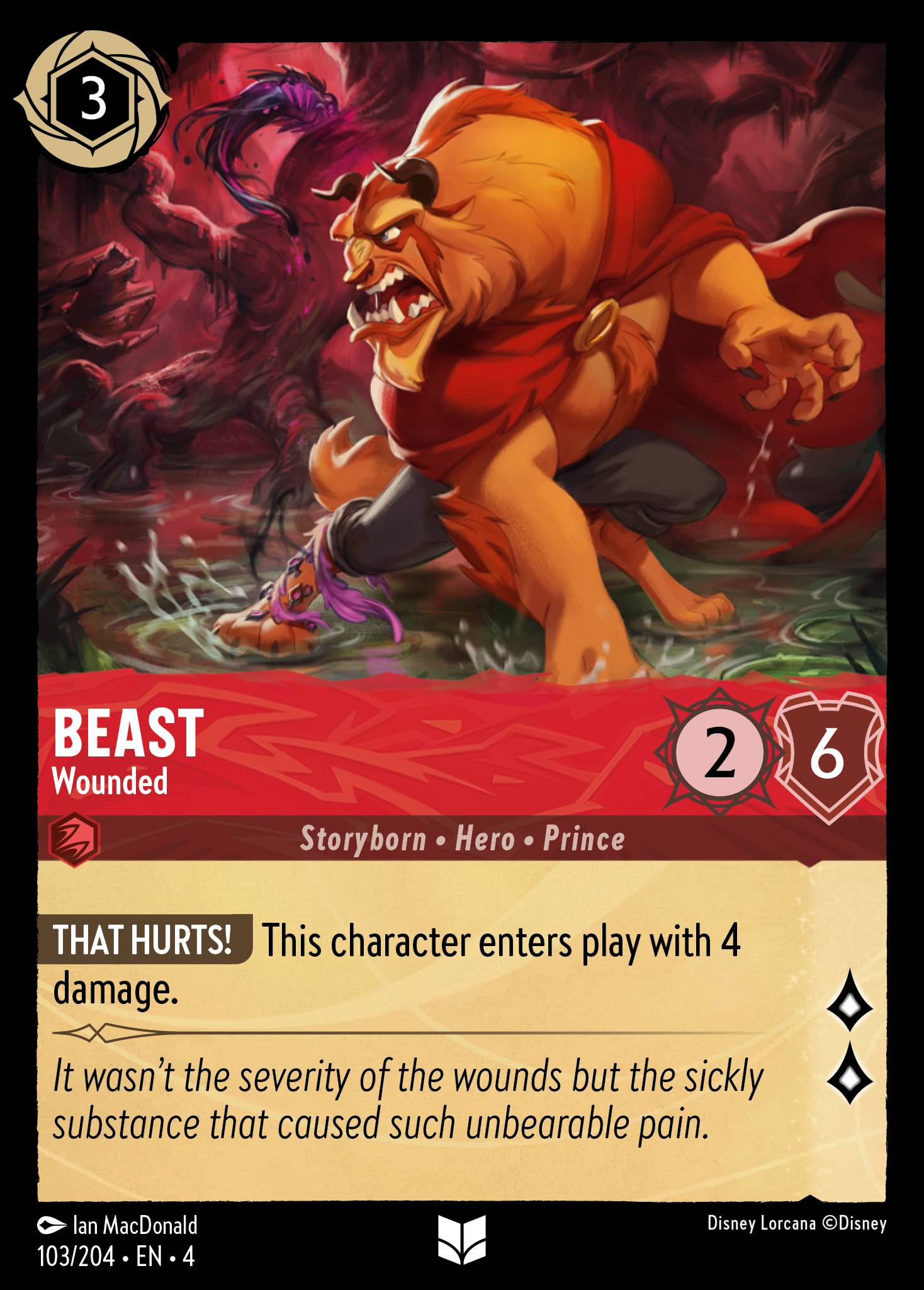 Disney Lorcana Ursula's Return card #103 - Beast - Wounded (Cold Foil)