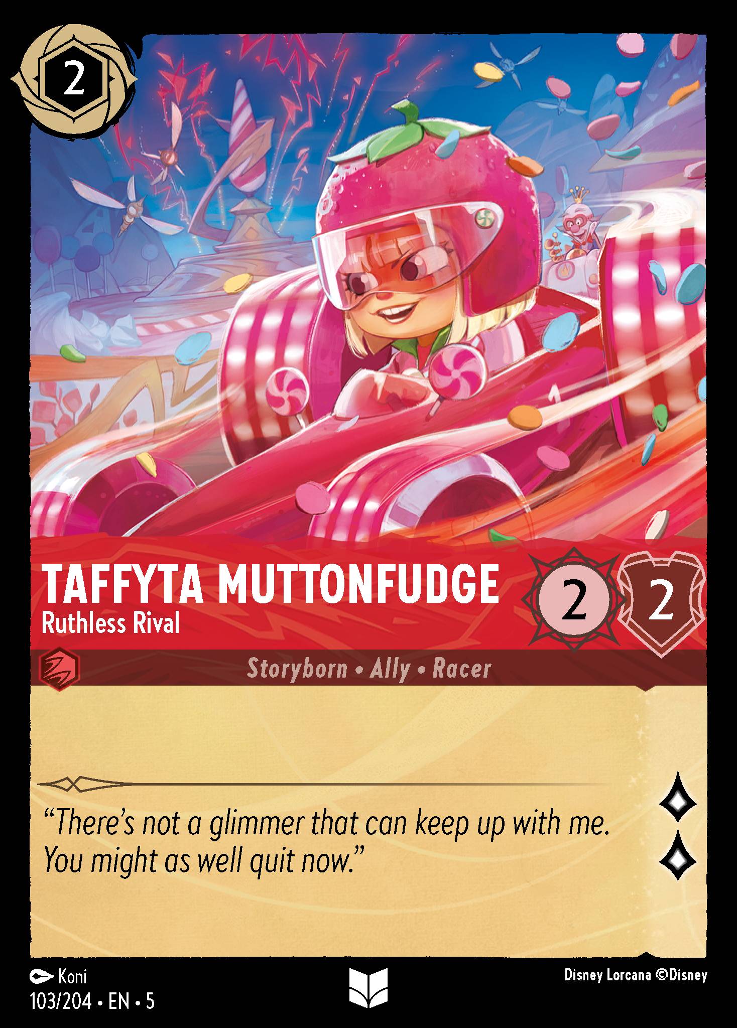 Disney Lorcana Shimmering Skies card #103 - Taffyta Muttonfudge - Ruthless Rival (Cold Foil)