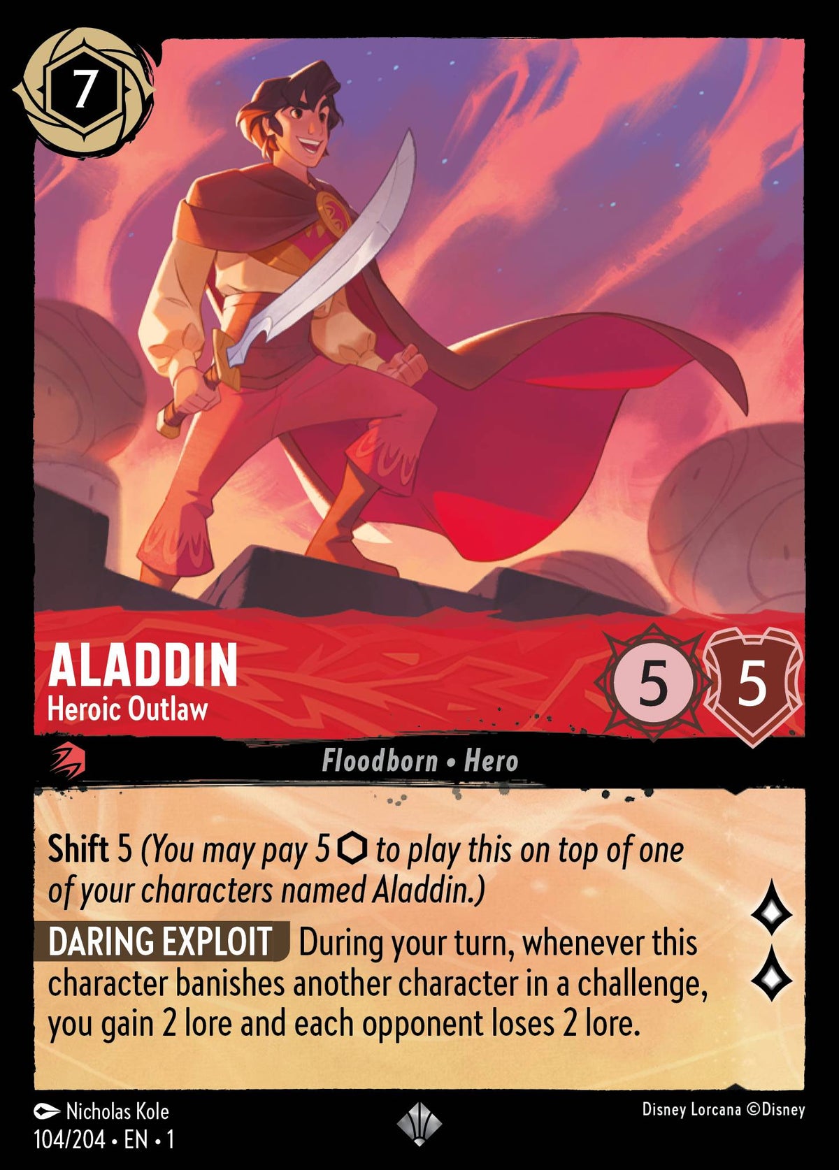 Disney Lorcana The First Chapter card #104 - Aladdin - Heroic Outlaw (Cold Foil)