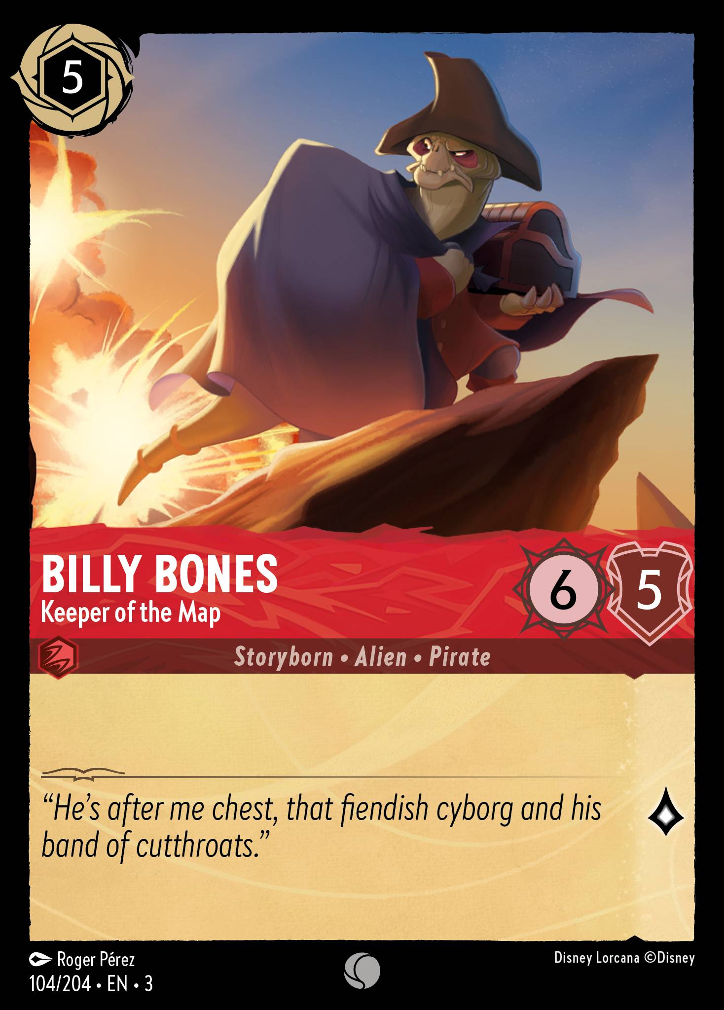 Disney Lorcana Into the Inklands card #104 - Billy Bones - Keeper of the Map (Cold Foil)