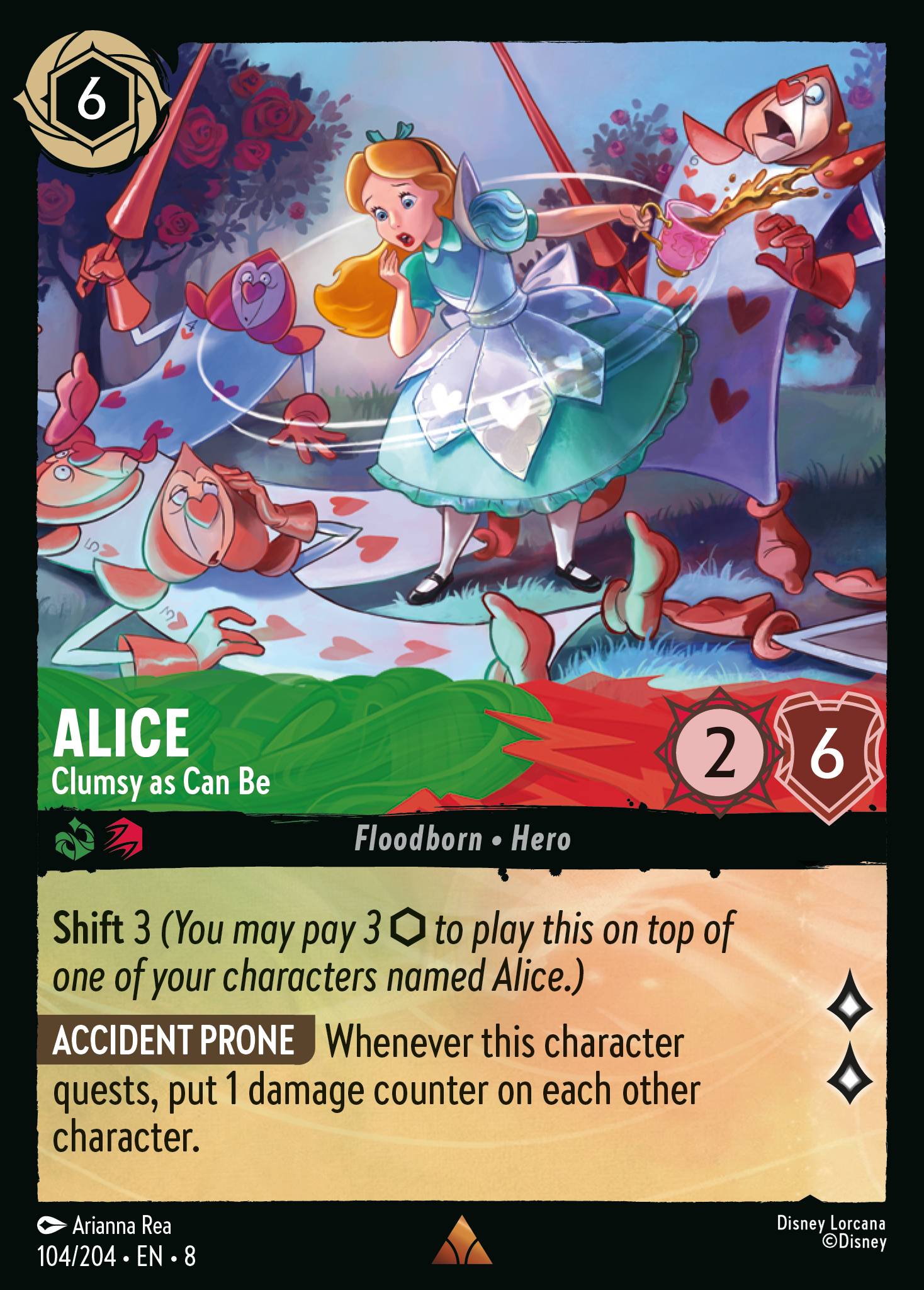 Disney Lorcana The Reign of Jafar card #104 - Alice - Clumsy as Can Be (Cold Foil)