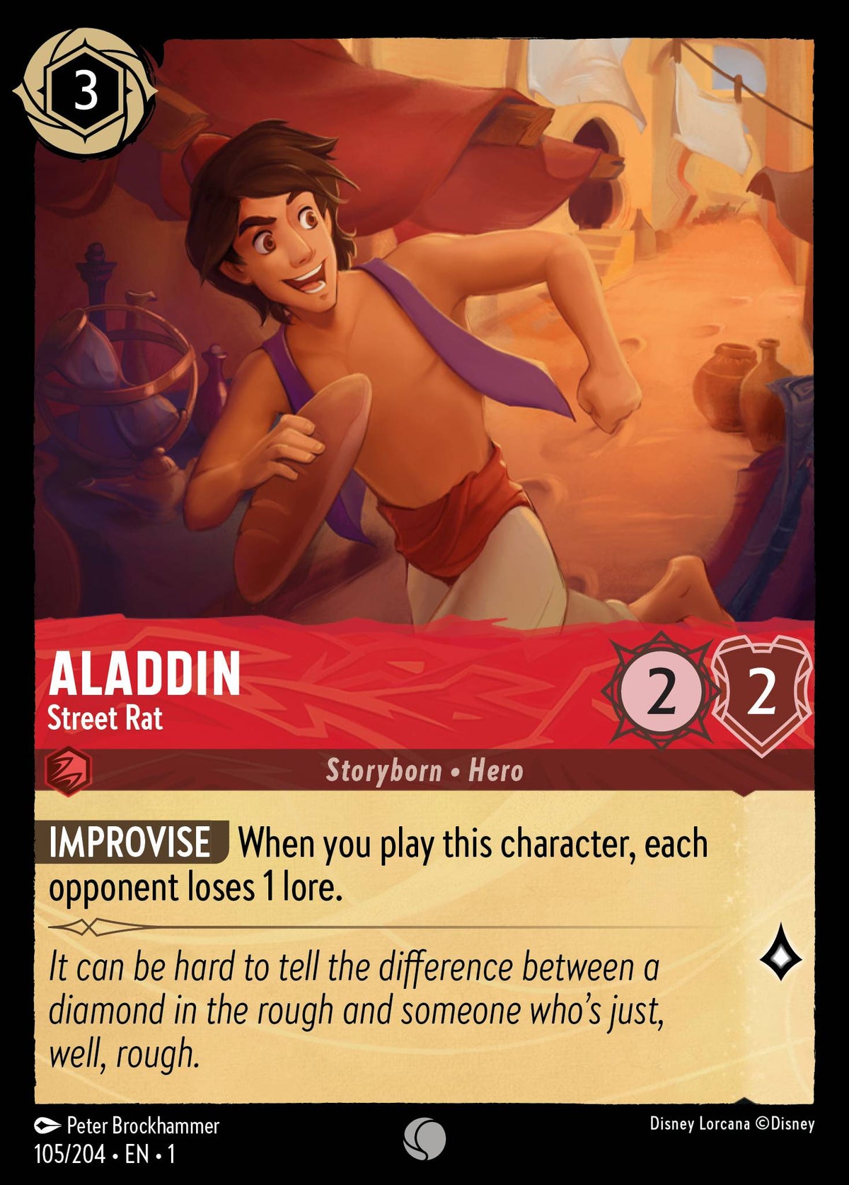 Disney Lorcana The First Chapter card #105 - Aladdin - Street Rat (Cold Foil)