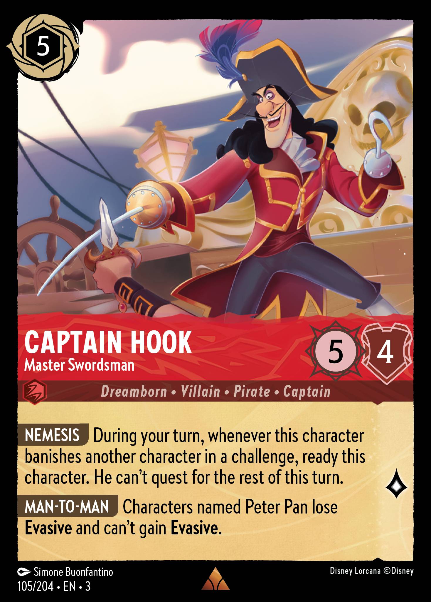 Disney Lorcana Into the Inklands card #105 - Captain Hook - Master Swordsman (Cold Foil)