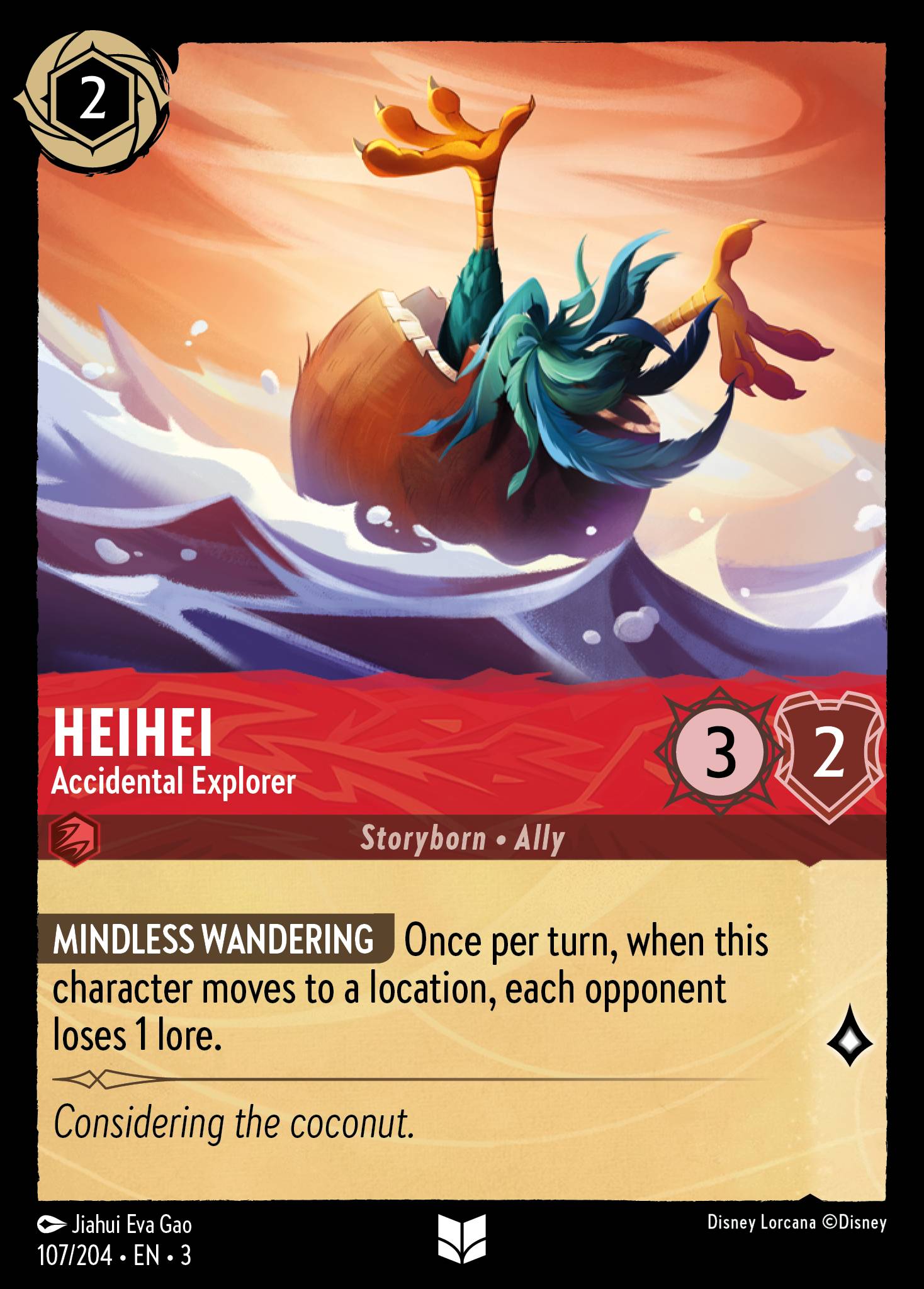 Disney Lorcana Into the Inklands card #107 - HeiHei - Accidental Explorer (Cold Foil)