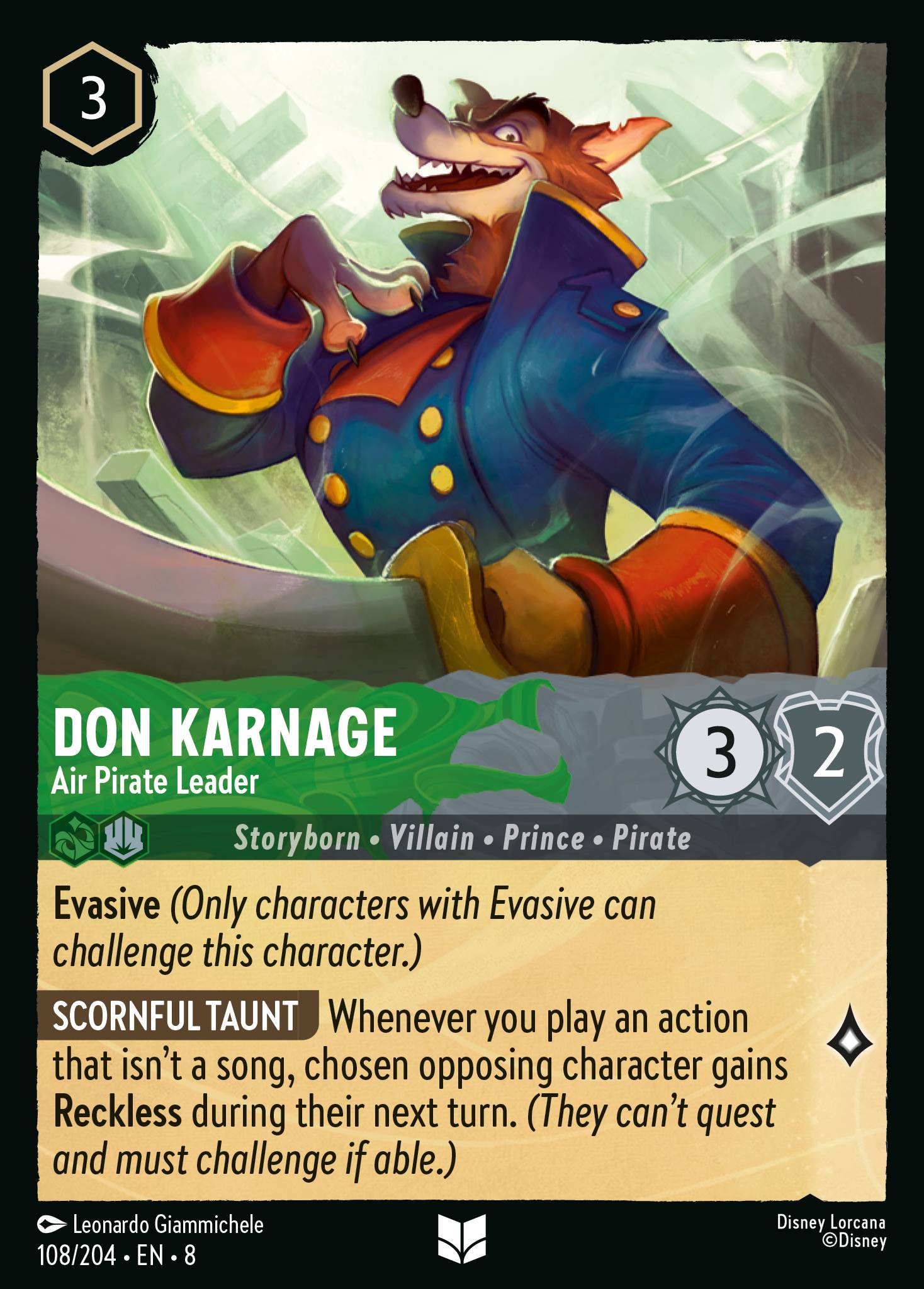Disney Lorcana The Reign of Jafar card #108 - Don Karnage - Air Pirate Leader (Cold Foil)