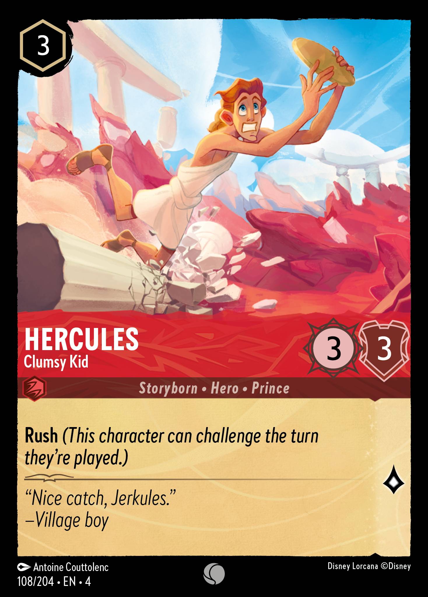 Disney Lorcana Ursula's Return card #108 - Hercules - Clumsy Kid (Cold Foil)