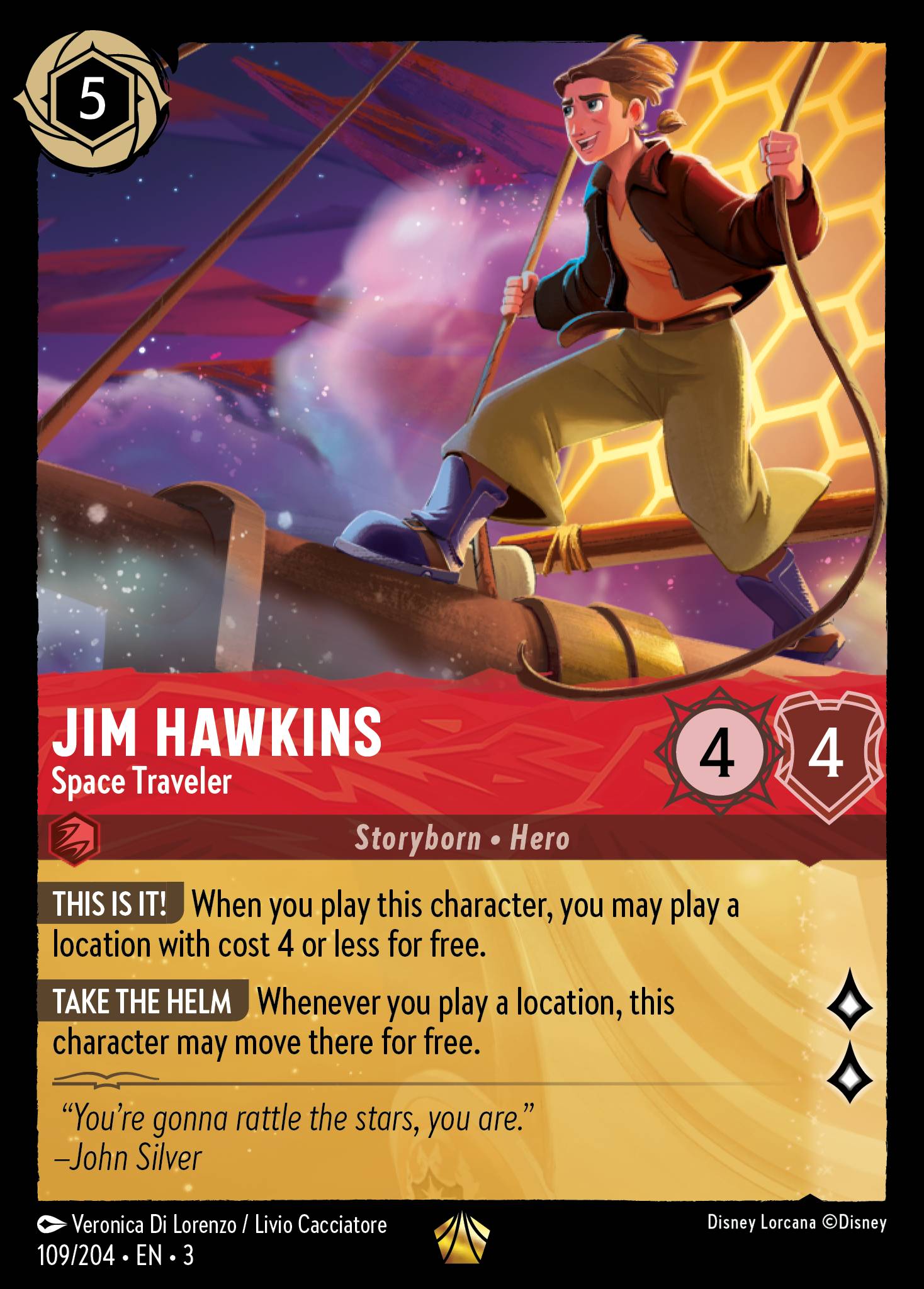 Disney Lorcana Into the Inklands card #109 - Jim Hawkins - Space Traveler (Cold Foil)