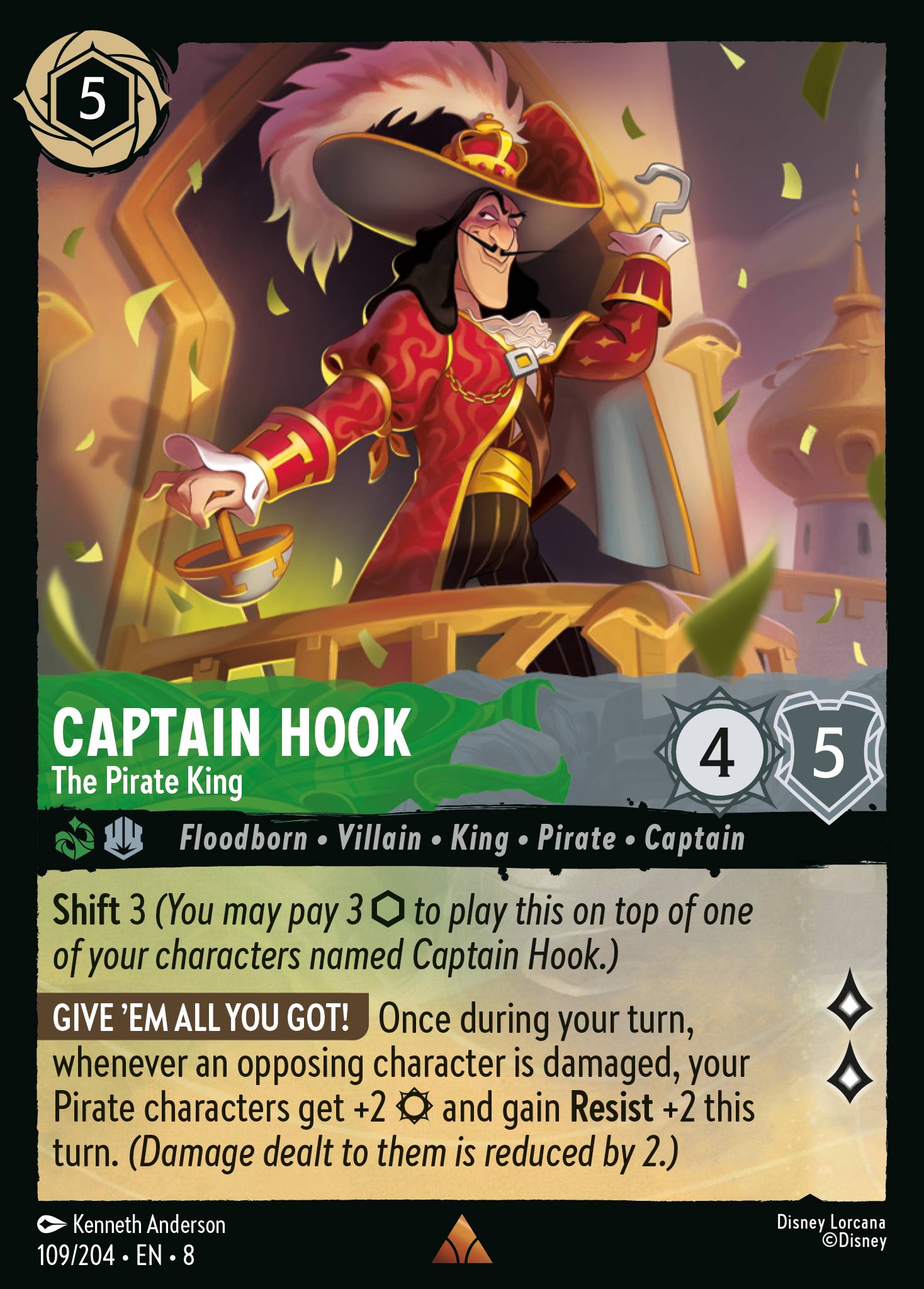 Disney Lorcana The Reign of Jafar card #109 - Captain Hook - The Pirate King (Cold Foil)