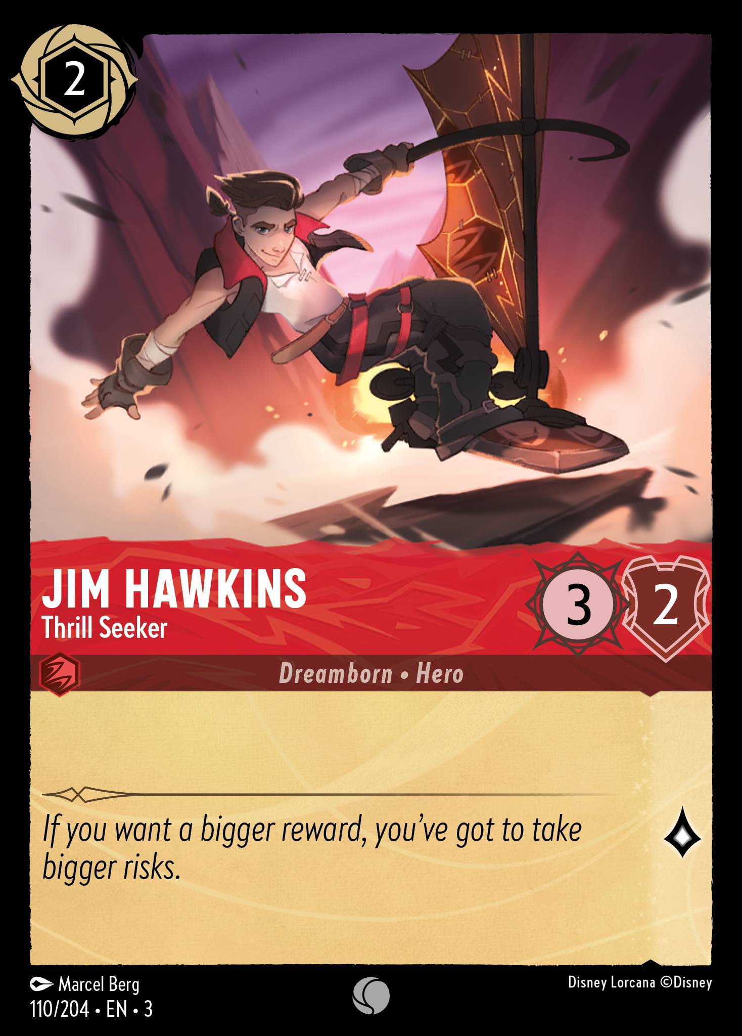 Disney Lorcana Into the Inklands card #110 - Jim Hawkins - Thrill Seeker (Cold Foil)