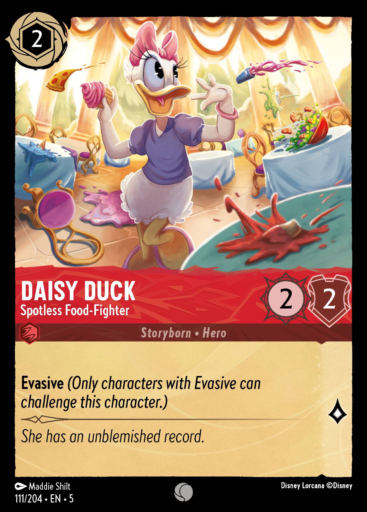 Disney Lorcana Shimmering Skies card #111 - Daisy Duck - Spotless Food-Fighter (Cold Foil)