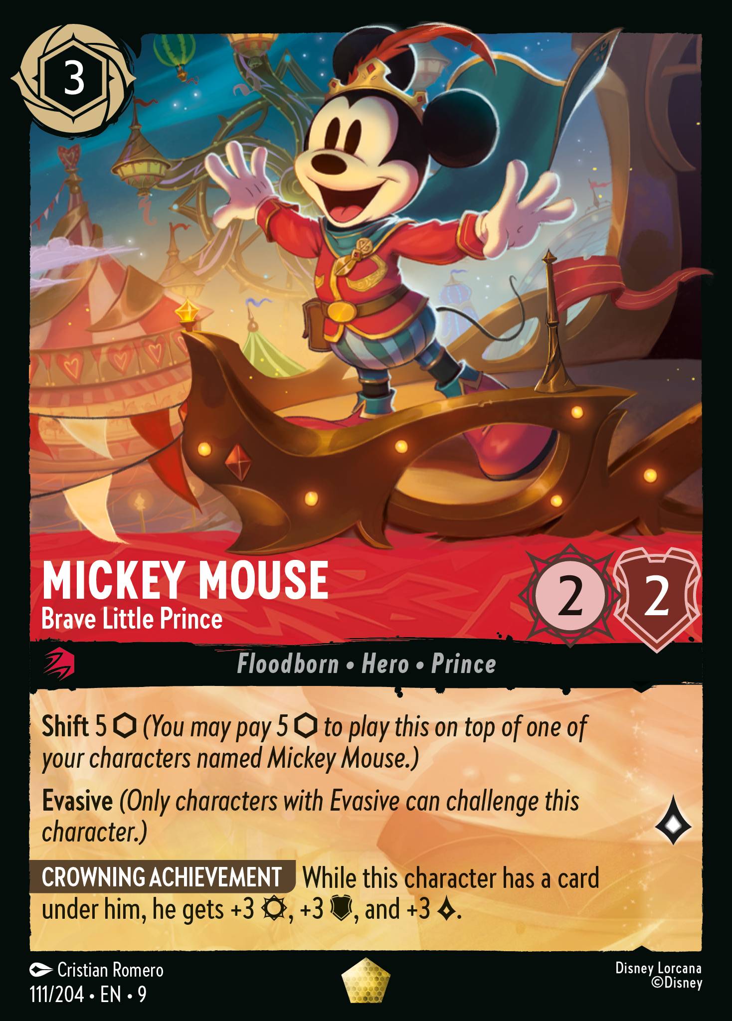 Disney Lorcana Fabled card #111 - Mickey Mouse - Brave Little Prince (Non-Foil)