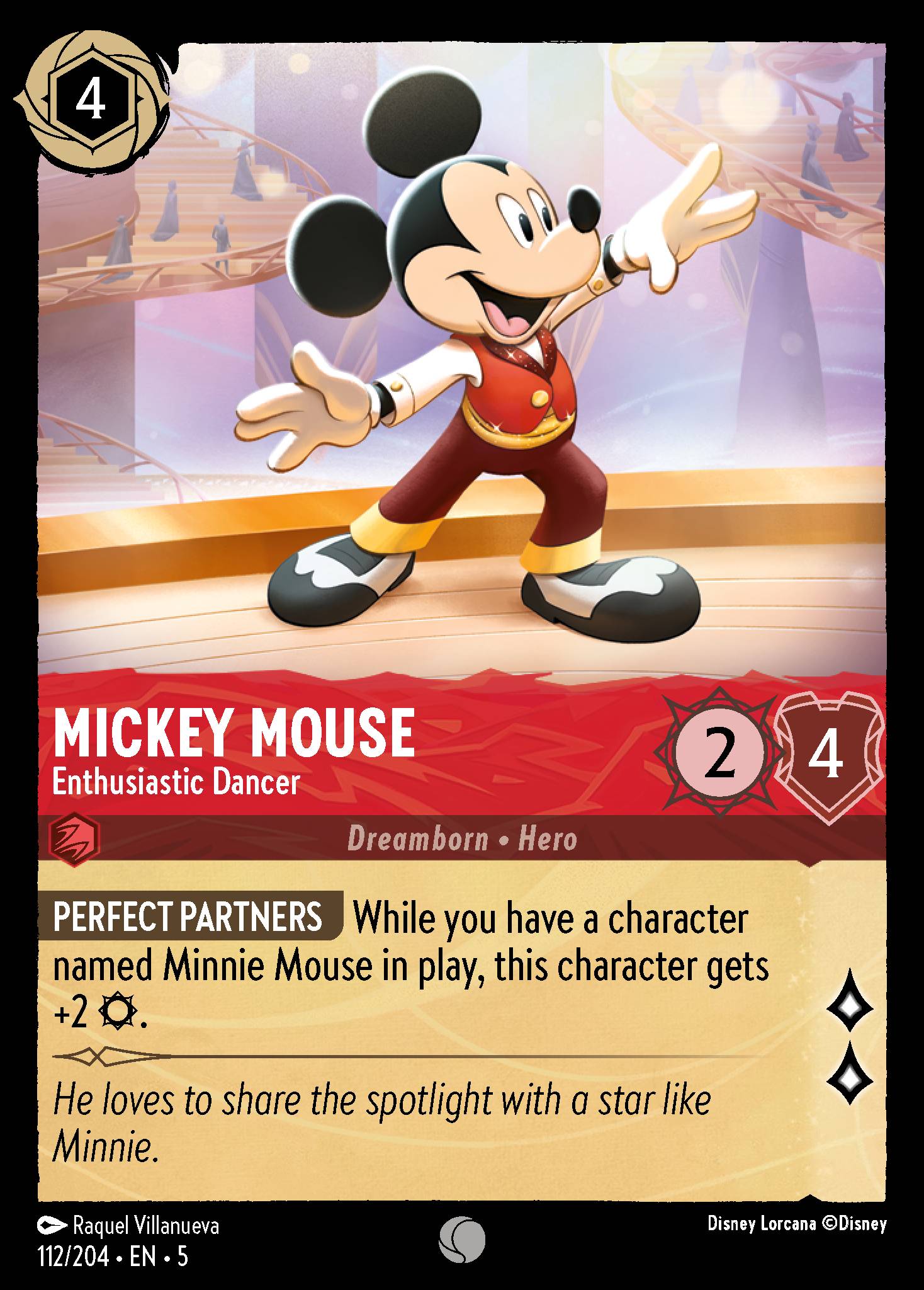 Disney Lorcana Shimmering Skies card #112 - Mickey Mouse - Enthusiastic Dancer (Cold Foil)