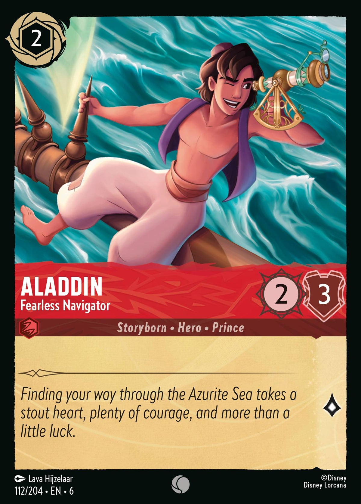 Disney Lorcana Azurite Sea card #112 - Aladdin - Fearless Navigator (Cold Foil)