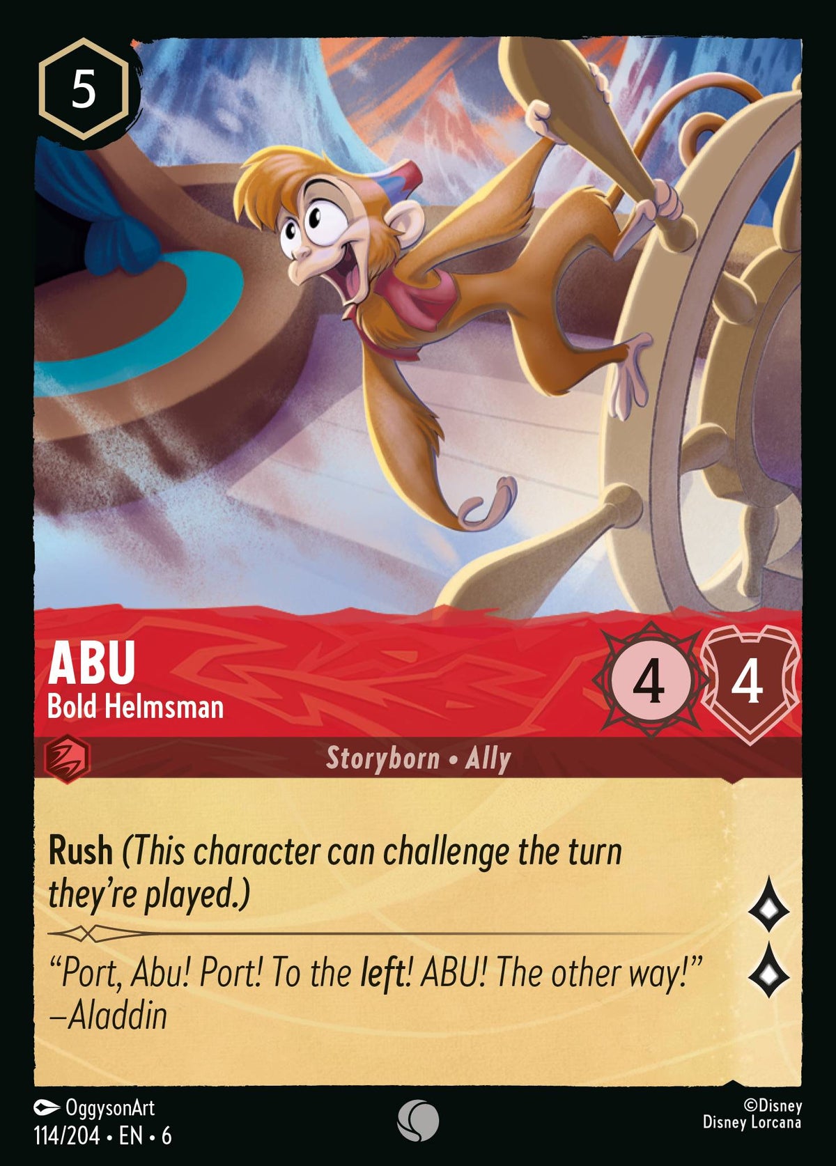 Disney Lorcana Azurite Sea card #114 - Abu - Bold Helmsman (Cold Foil)