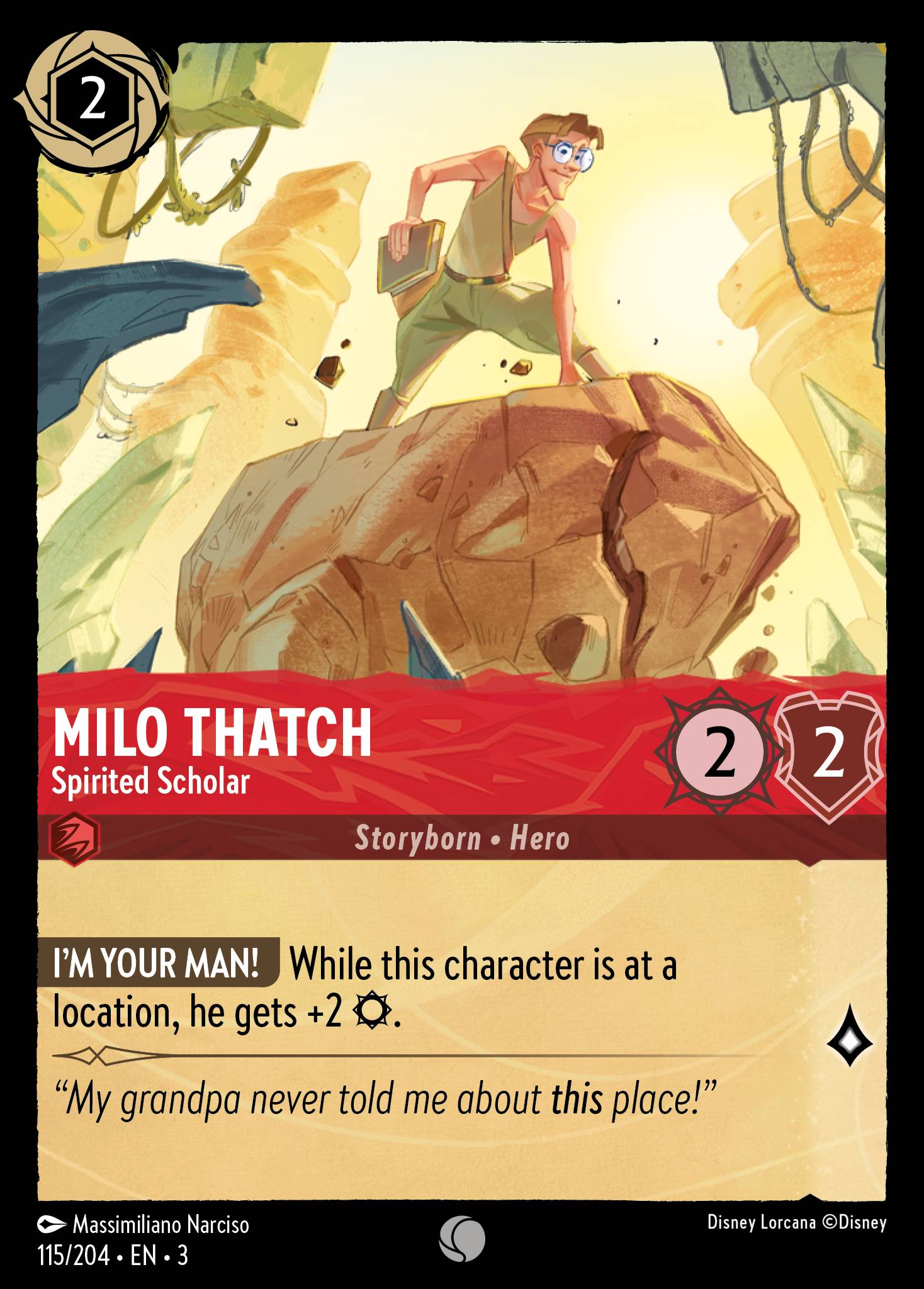 Disney Lorcana Into the Inklands card #115 - Milo Thatch - Spirited Scholar (Cold Foil)