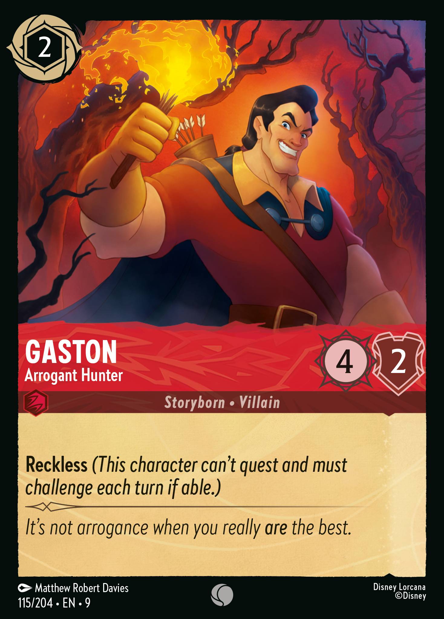 Disney Lorcana Fabled card #115 - Gaston - Arrogant Hunter (Non-Foil)