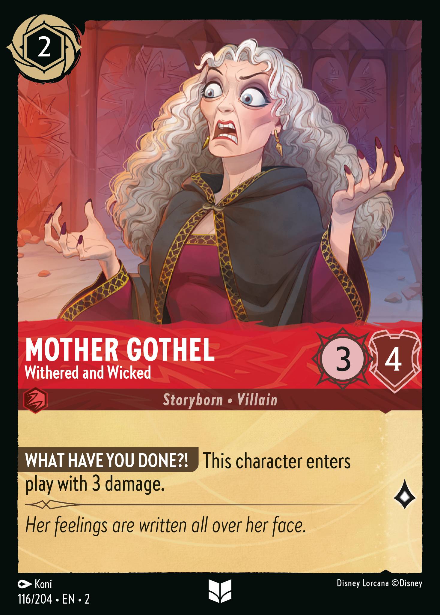 Disney Lorcana Rise of the Floodborn card #116 - Mother Gothel - Withered and Wicked (Cold Foil)