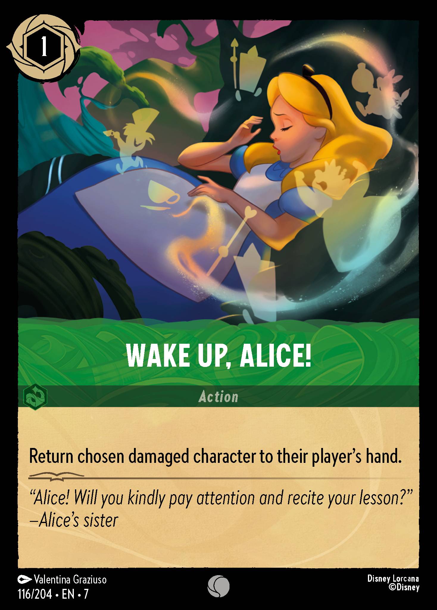 Disney Lorcana Archazia's Island card #116 - Wake Up, Alice! (Cold Foil)