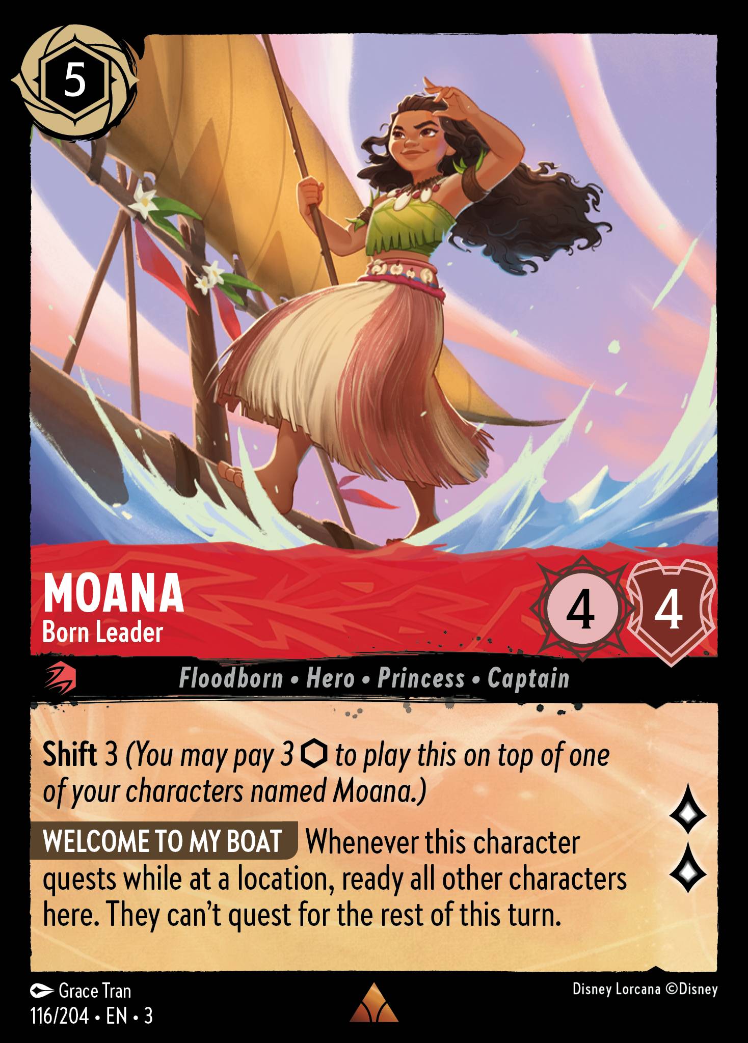 Disney Lorcana Into the Inklands card #116 - Moana - Born Leader (Cold Foil)