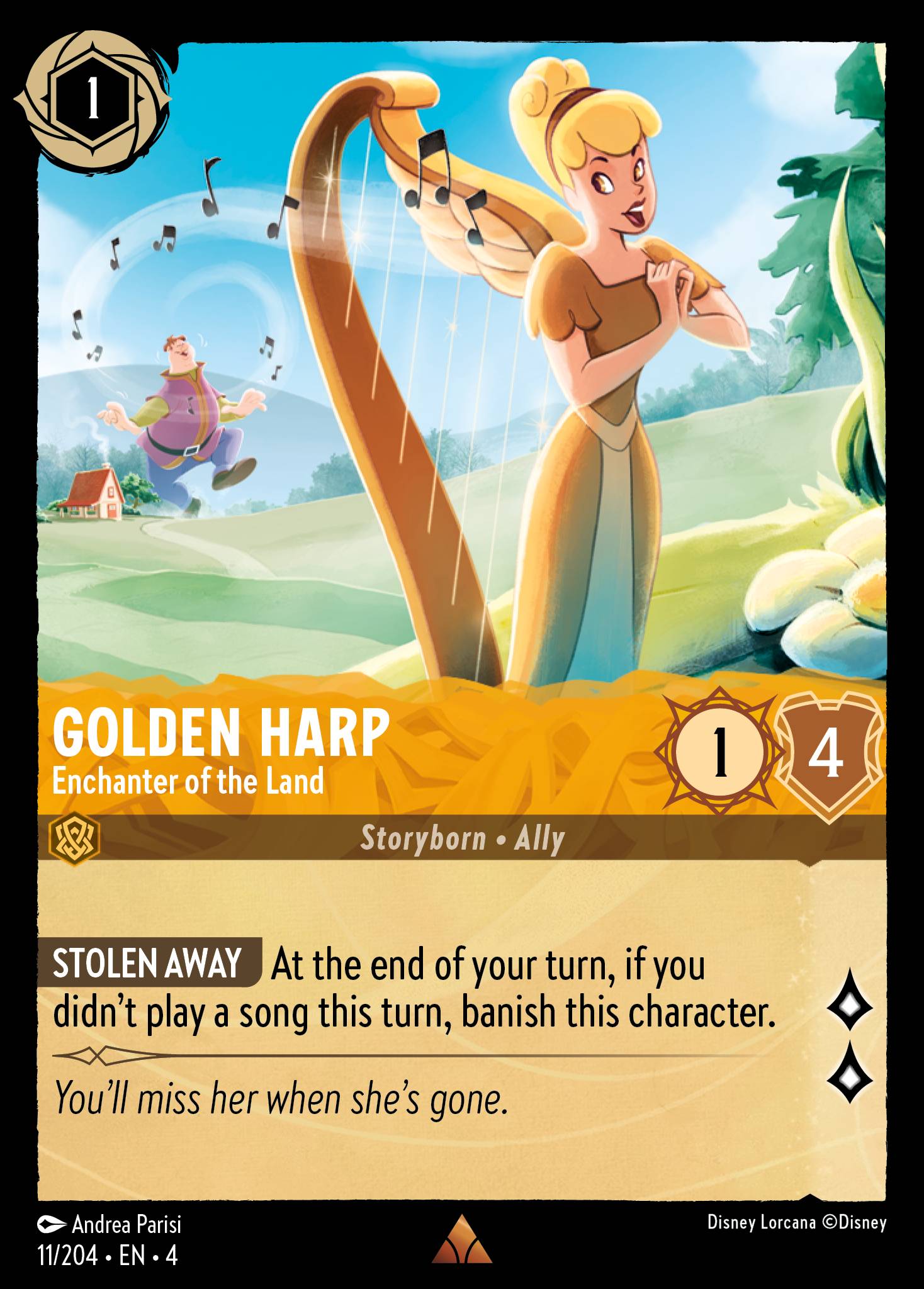 Disney Lorcana Ursula's Return card #11 - Golden Harp - Enchanter of the Land (Cold Foil)