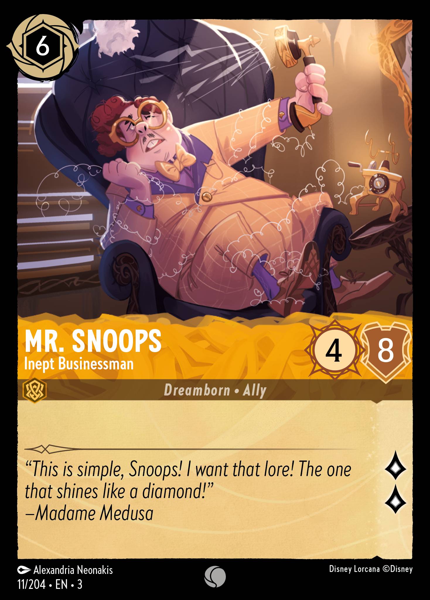 Disney Lorcana Into the Inklands card #11 - Mr. Snoops - Inept Businessman (Cold Foil)