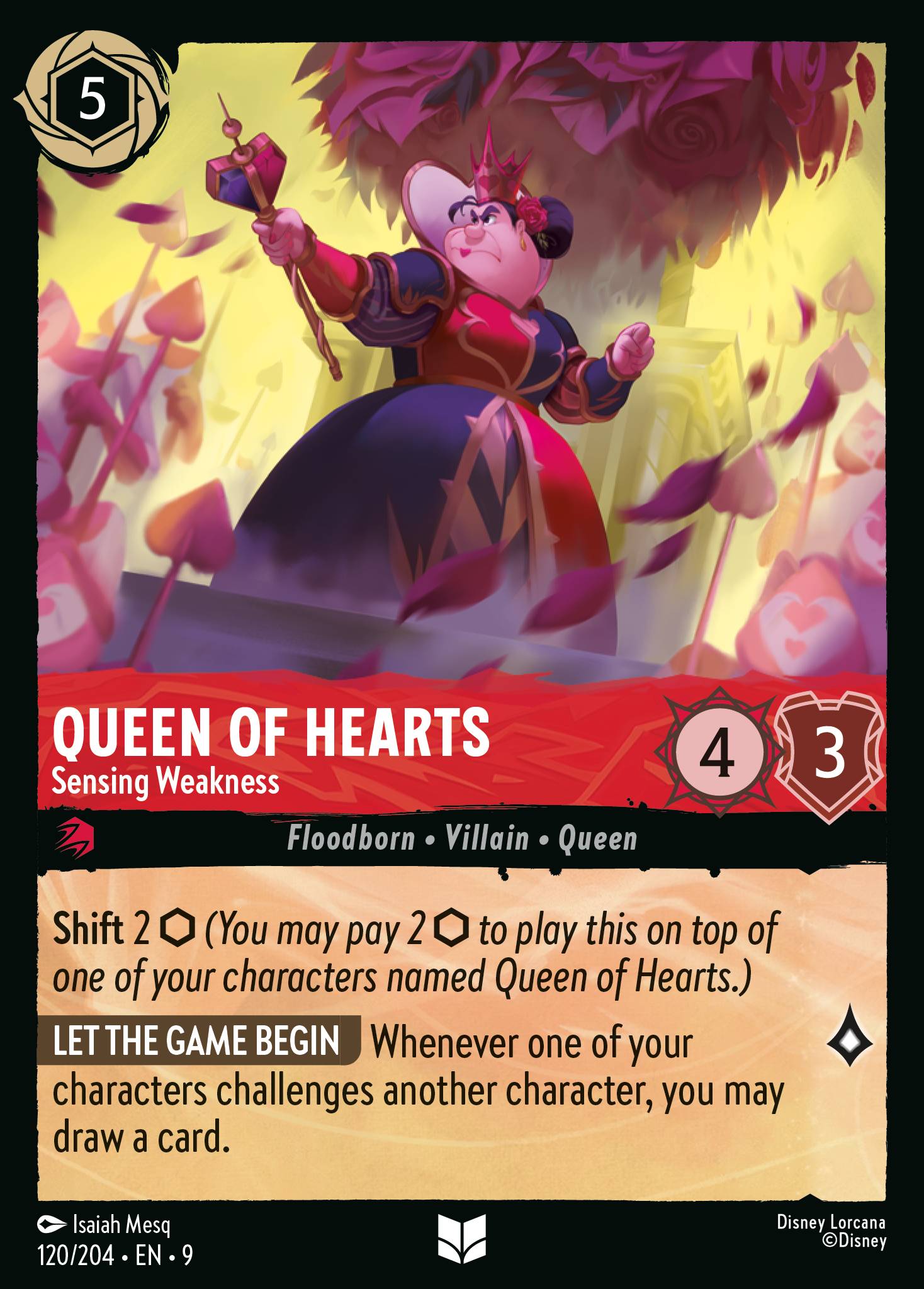 Disney Lorcana Fabled card #120 - Queen of Hearts - Sensing Weakness (Non-Foil)