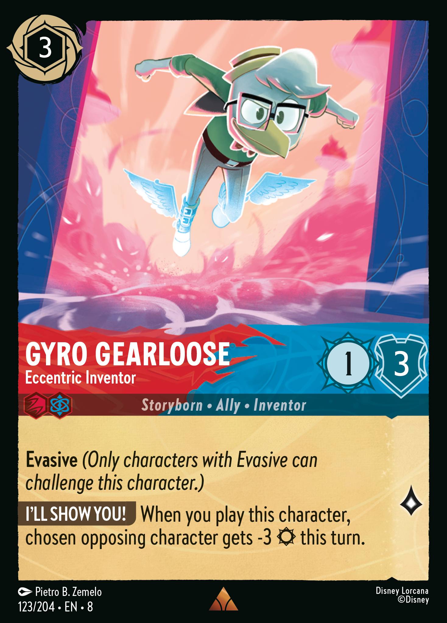 Disney Lorcana The Reign of Jafar card #123 - Gyro Gearloose - Eccentric Inventor (Cold Foil)